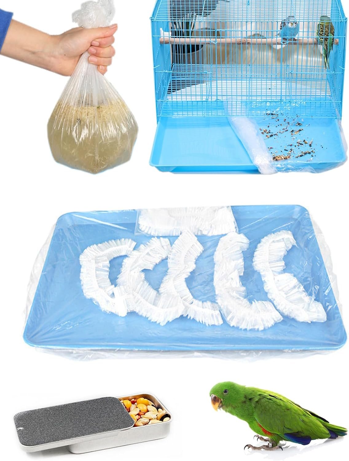 Disposable Bird Cage Liners Clear Plastic Parakeet Cage Liner Bag – 50 Pcs Parrot Cage Tray Liners Universal Film Bird Cage Accessories for Finches Canaries Cockatiels Birdcage
