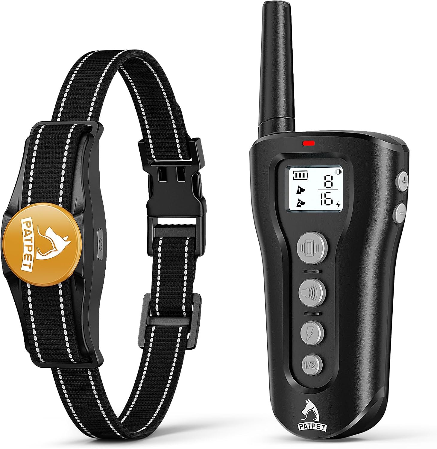 PATPET Dog Shock Collar – Rechargeable Dog Training Collar with Remote for Medium Large Dogs, 3 Training Modes (Beep/Vibration/Shock) IPX7 Waterproof 1000Ft Electric Dog Collar (Black)