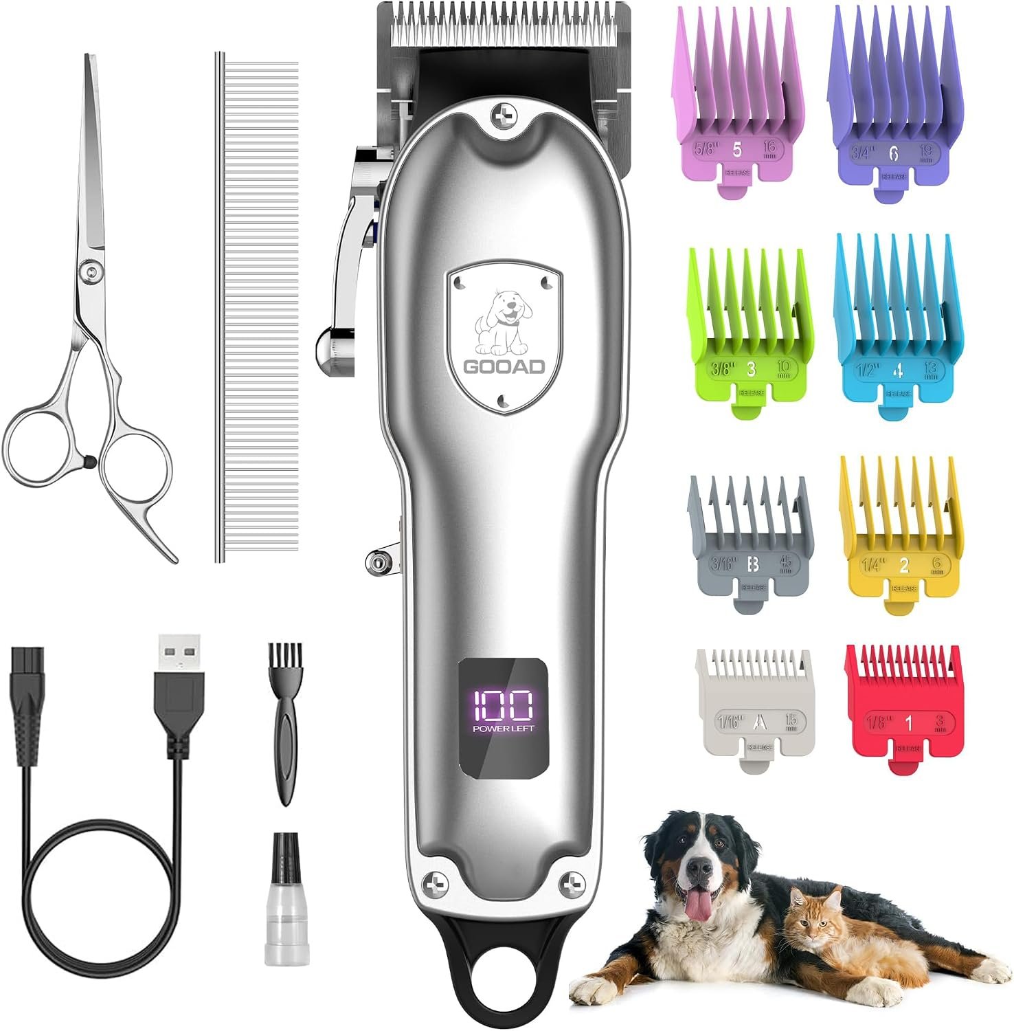 Dog Rechargeable Cordless Clippers for Grooming for Heavy Thick Hair&Coats | 6500 Rpm High-Speed Cutting,