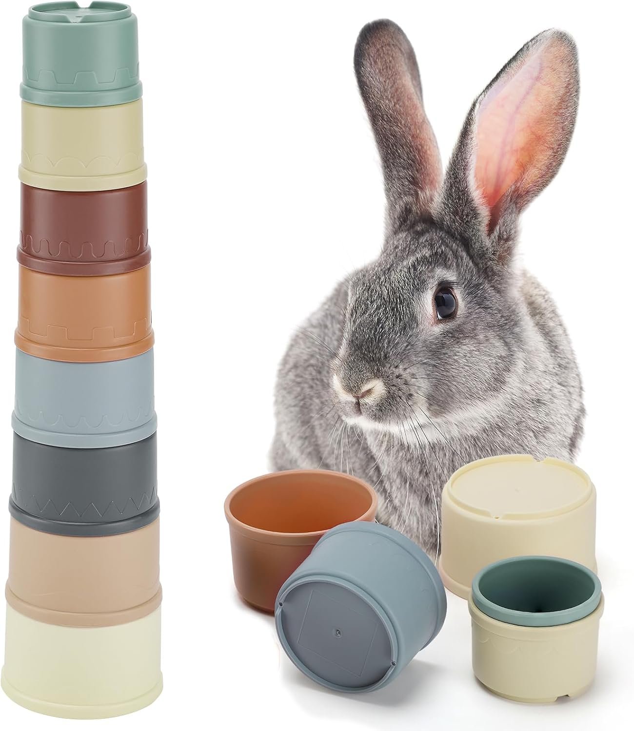 8 Pcs Stacking Cups for Bunny, Multi-Colored Reusable Rabbits Bunny Toys