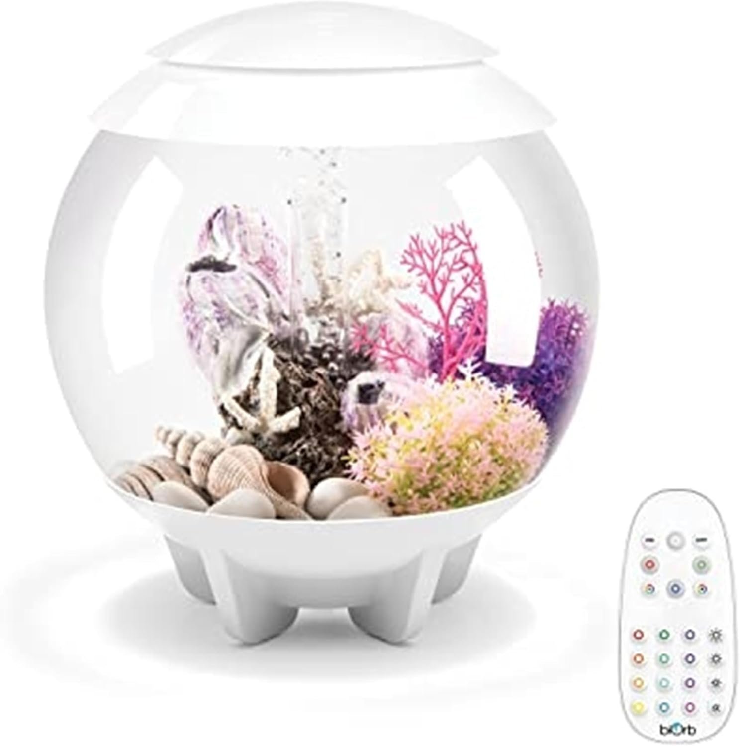 biOrb Halo 15 Acrylic 4-Gallon Aquarium with Multi-Color Remote-Controlled LED Lights Modern Compact Tank for Tabletop or Desktop Display, White