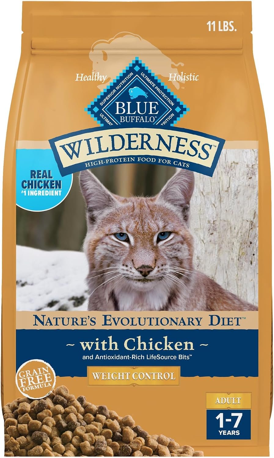 Blue Buffalo Wilderness Chicken Weight Control Dry Cat Food, 11 lb | Real Chicken #1 Ingredient, High Protein & Grain-Free, Supports Immunity with Antioxidant-Rich LifeSource Bits
