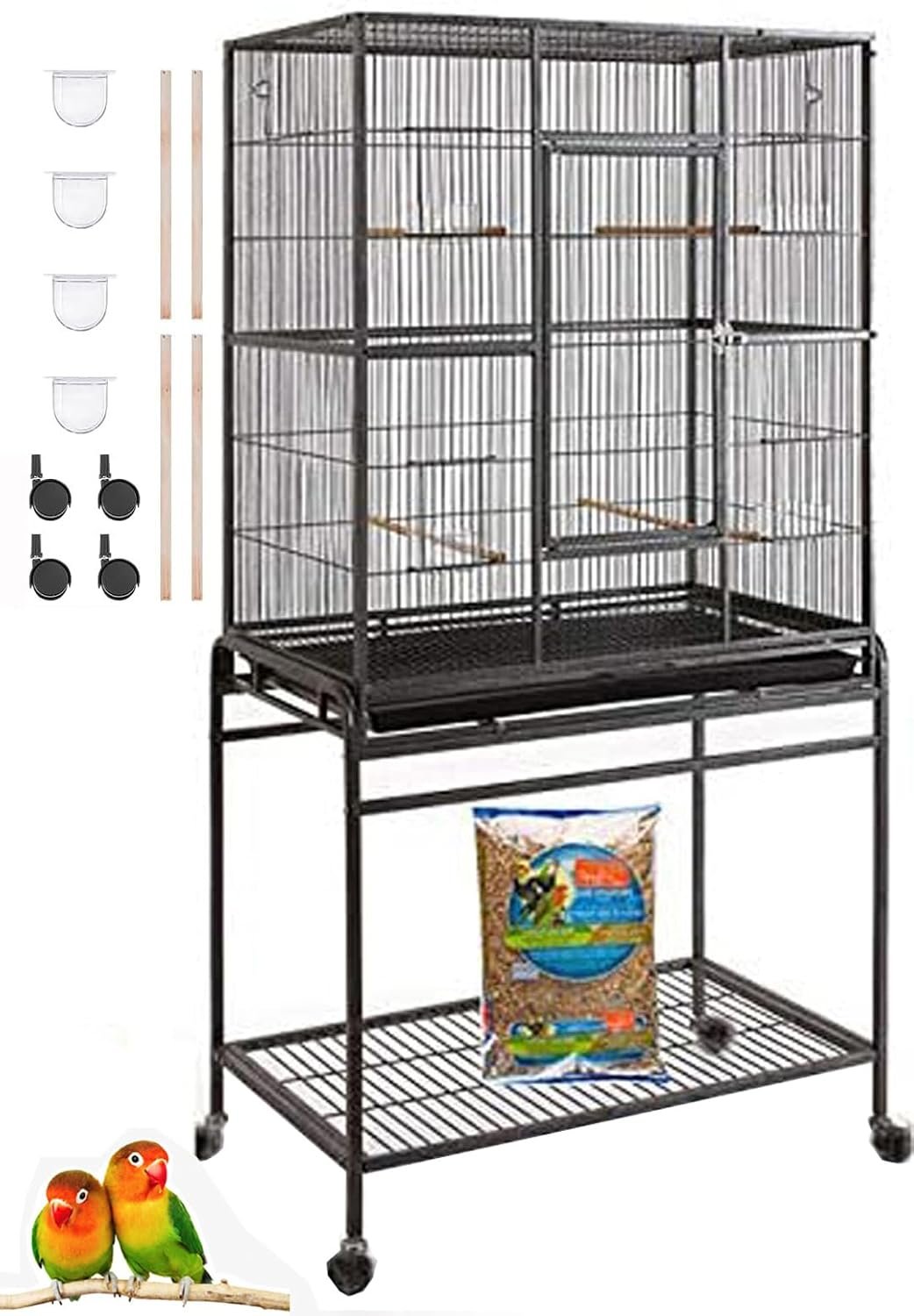 54″ Large Wrought Iron Metal Bird Flight Breeder Cage with Side Breeding Nest Doors with Removable Rolling Stand