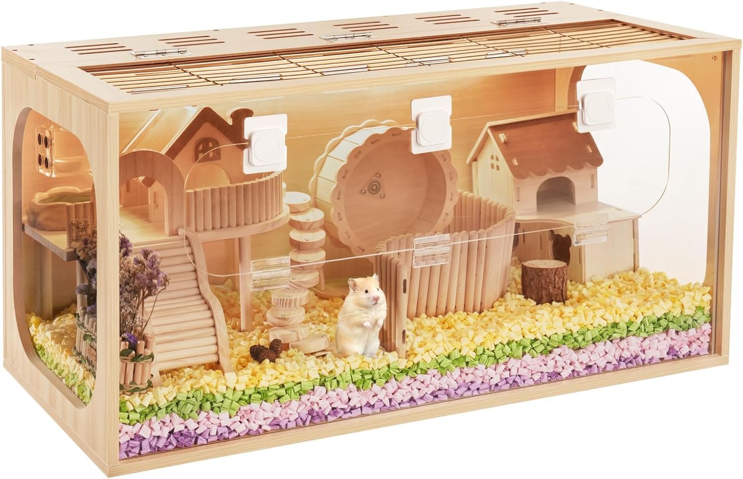BESNEW Durable Hamster Cage,Large Hamster Cages and Habitats,Thickened Acrylic Small Animal Cage,Top & Front Openable,Breathable & Easy to Assemble