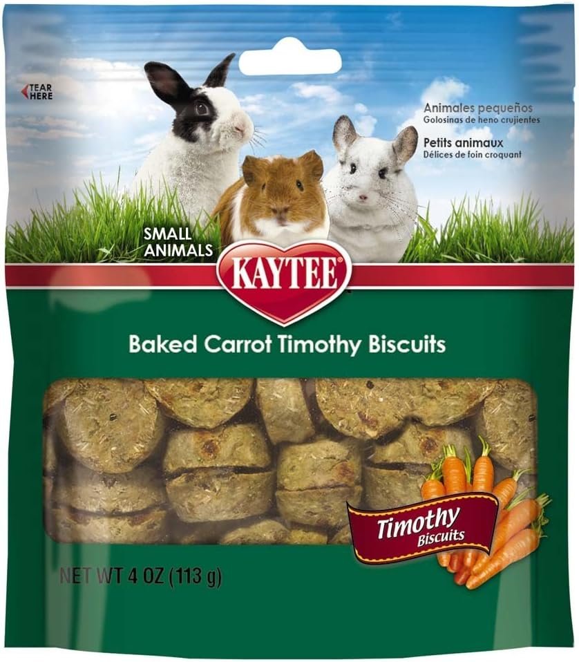 Kaytee Timothy Biscuits, Timothy Hay Bunny Treats for Rabbits, 4 Oz | Digestive support. Timothy hay guinea pig treats. Real carrots, natural chewing, guinea pig snacks