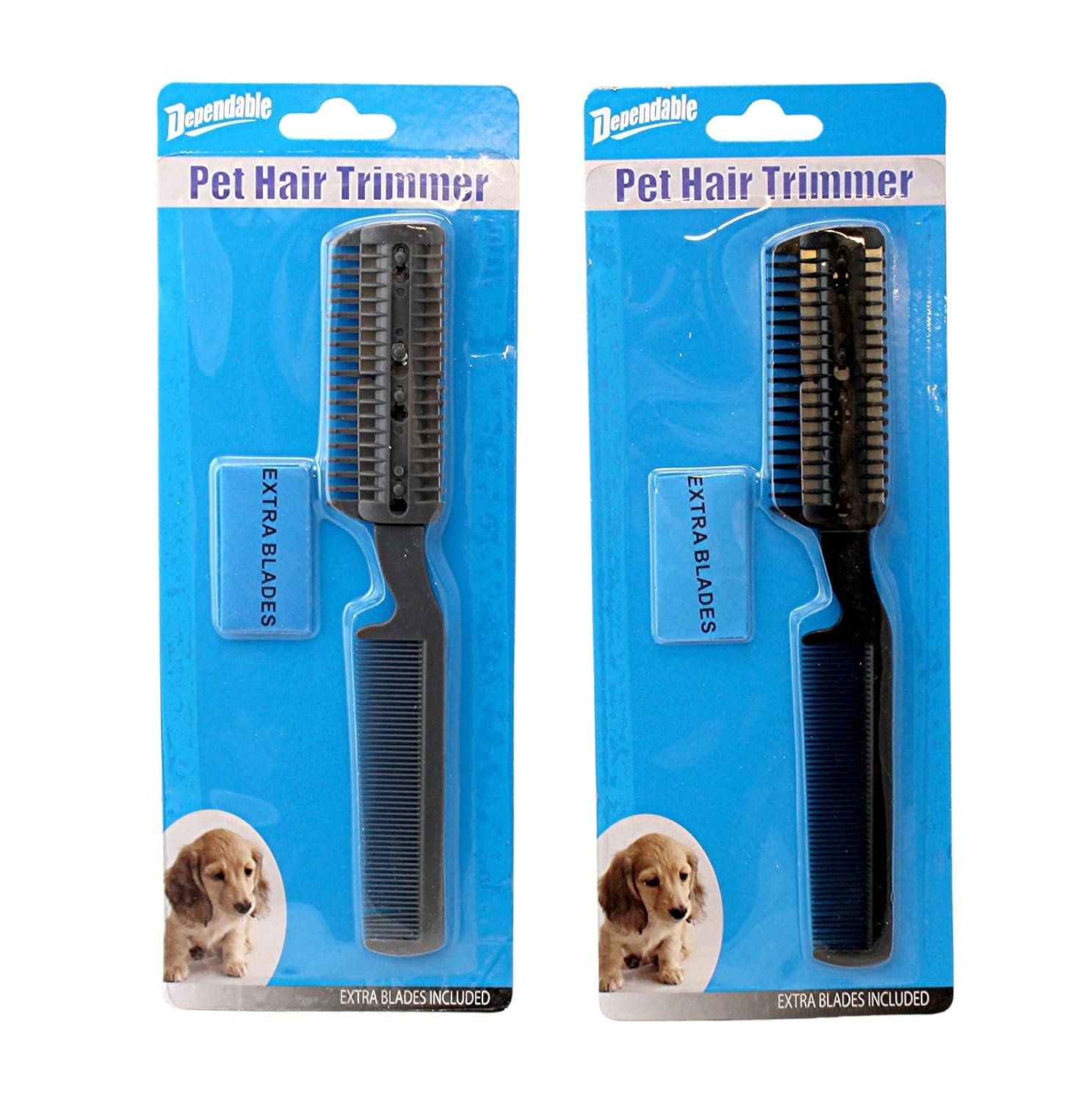 2-Pack Manual Pet Hair Trimmer for Dogs & Cats – Quiet Razor with Extra Blades, Comb Attachment – Comfortable Grip, Safe for All Coat Types