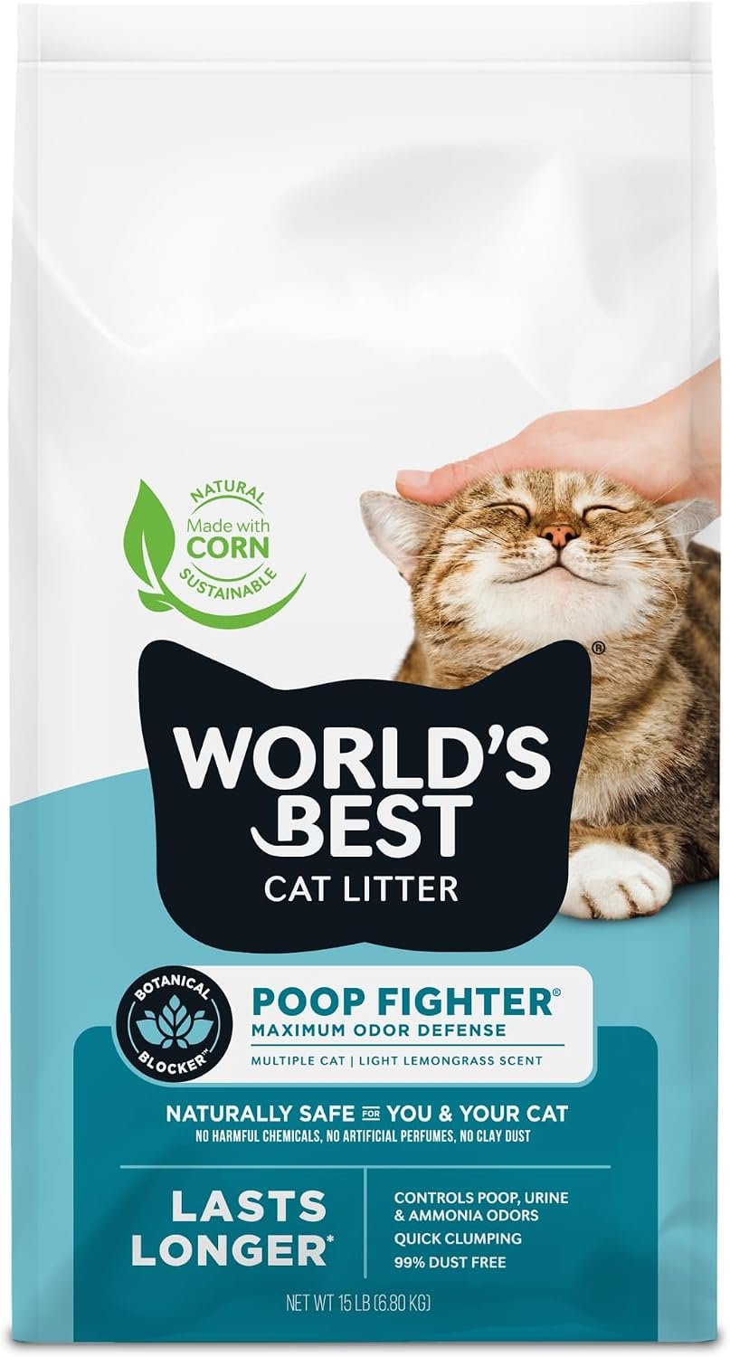 World’s Best Cat Litter, Poop Fighter, Urine & Poop Odor Defense, 15 lb Bag