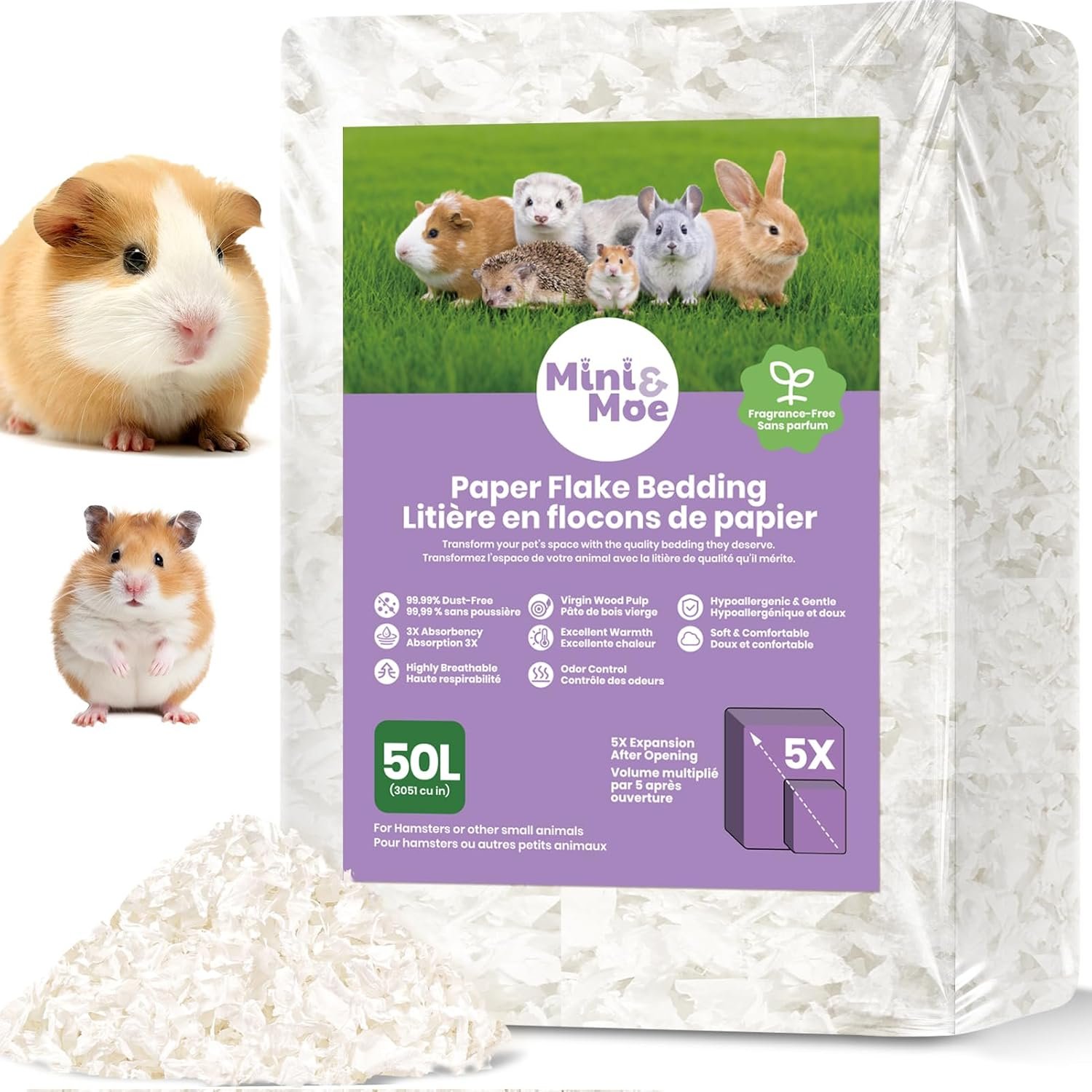 Hamster Bedding 50L Guinea Pig Paper Bedding Odor Control 99% Dust-Free