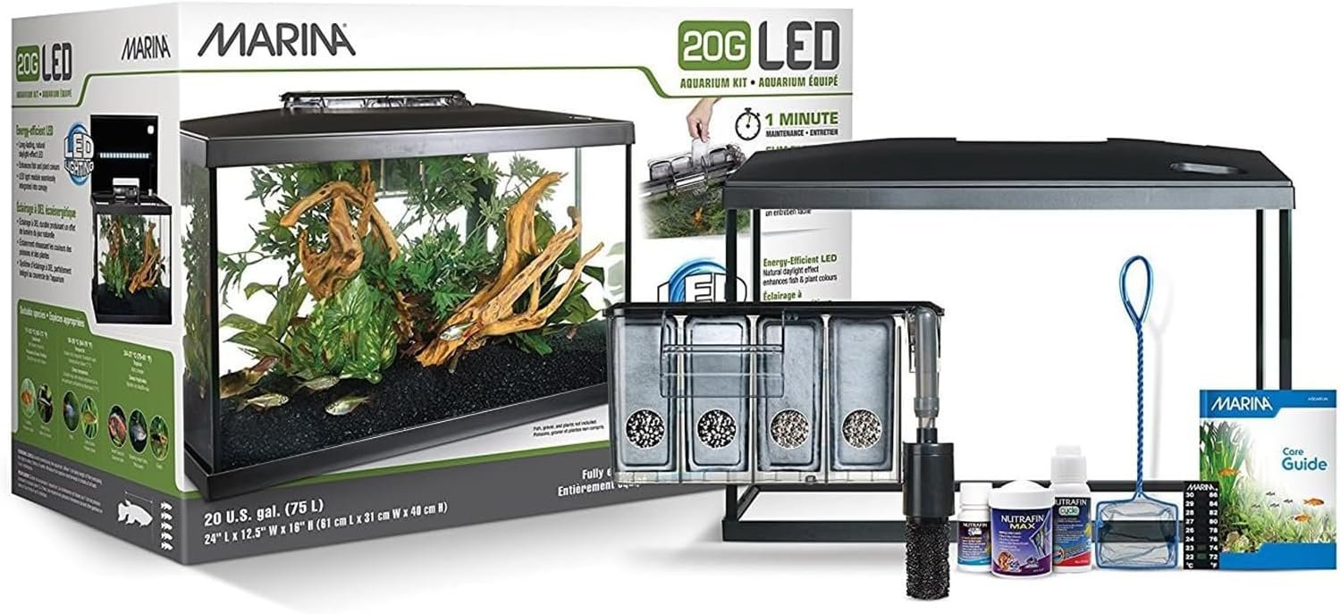 Marina 20 Gallon LED Aquarium Kit with Filter, Lighting & Accessories | Complete Fish Tank Setup