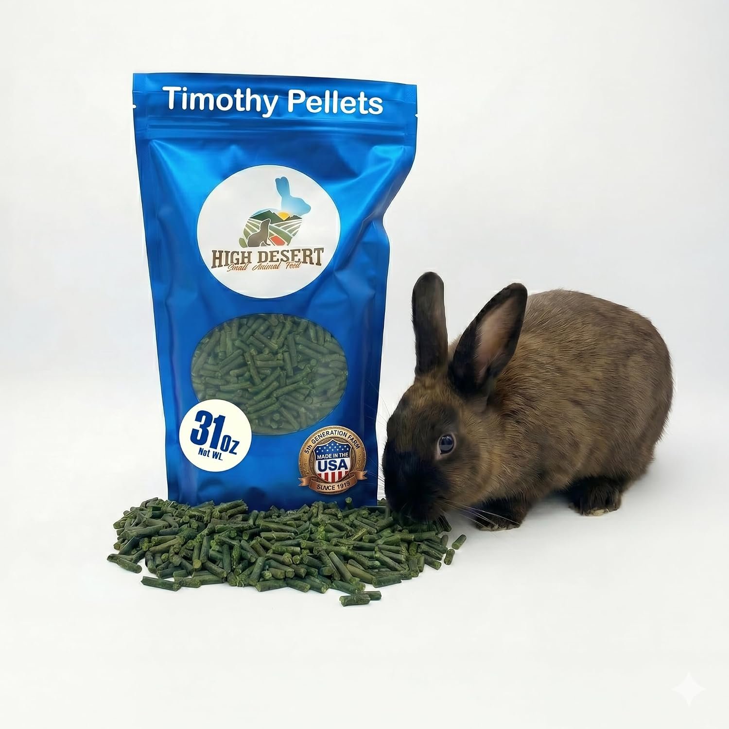High Desert Timothy Hay Pellets for Rabbits, Guinea Pigs, Small Pets, 31 oz | Compressed Grass Fiber Formula, Supports Healthy Digestion, Great For Chinchillas, Hand Packed in the USA, Low Dust Mess Free