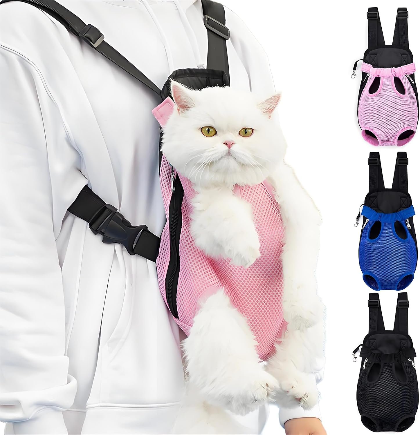 Pet Carrier Backpack, Adjustable Pet Front Carriers for Small Medium Dogs Cats 5-18 Lbs, Legs Out, Dog Cat Carrier Backpack for Hiking,Camping,Traveling,Cycling (Pink, Large（Fit:10-18lb）