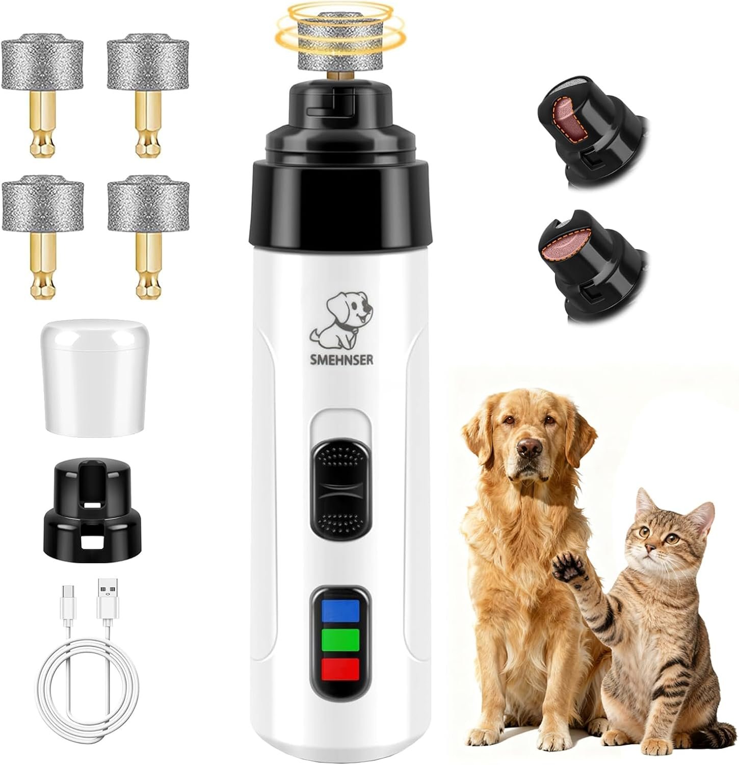 Pet Paw Trimmer and Nail Grinder for Dogs & Cats, 5-in-1 Rechargeable Detail Grooming Tool for Paw Pads, Face, Ears and Nail Smoothing, Low-Noise 3-Speed Design