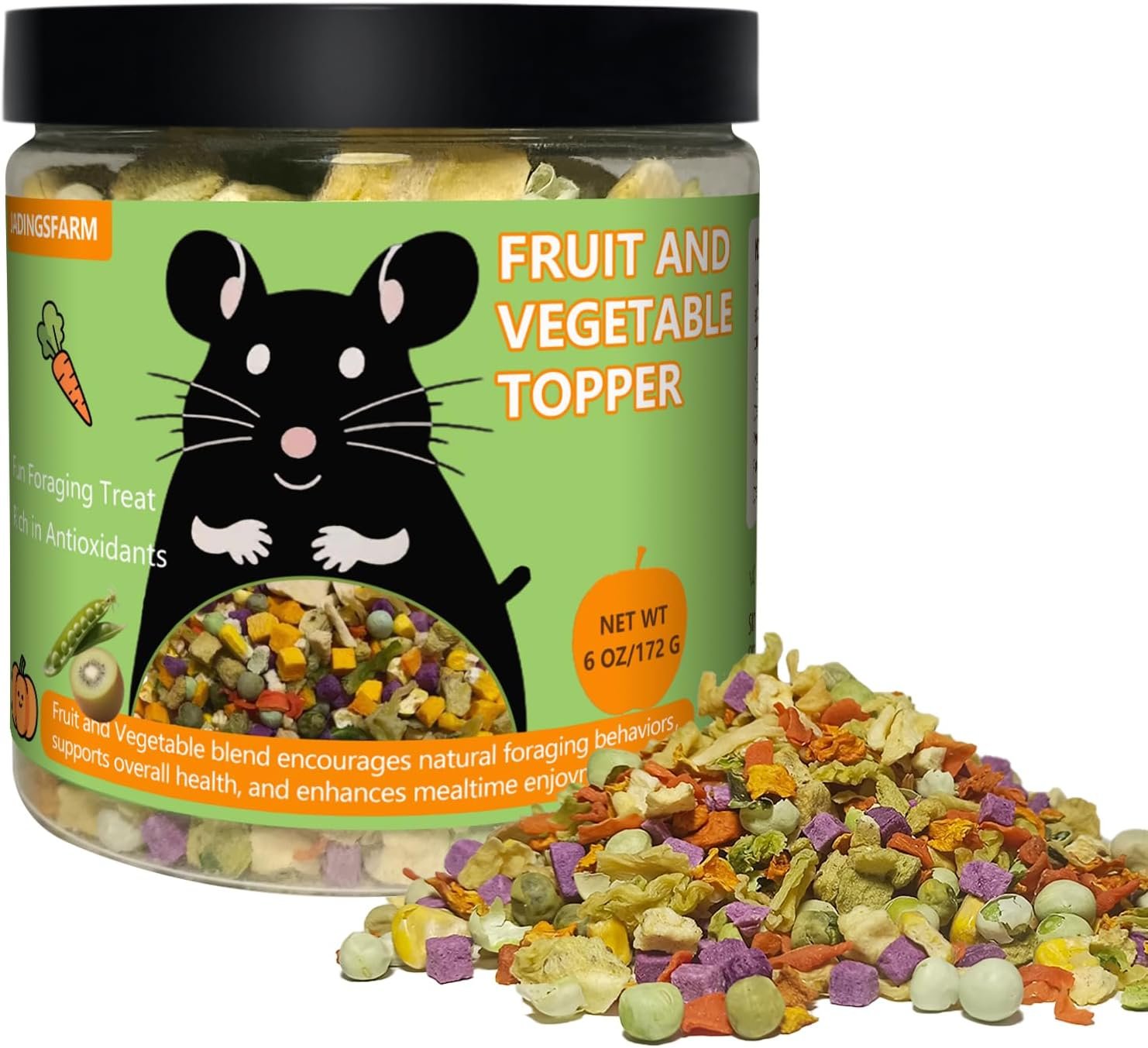 Natural Hamster Food 6oz, Vitamin & Mineral Rich Treats for Hamsters, Gerbils,Guinea Pigs, Chinchillas,Supports Dental Health and Digestion, Fruit & Vegetable Hamster Food