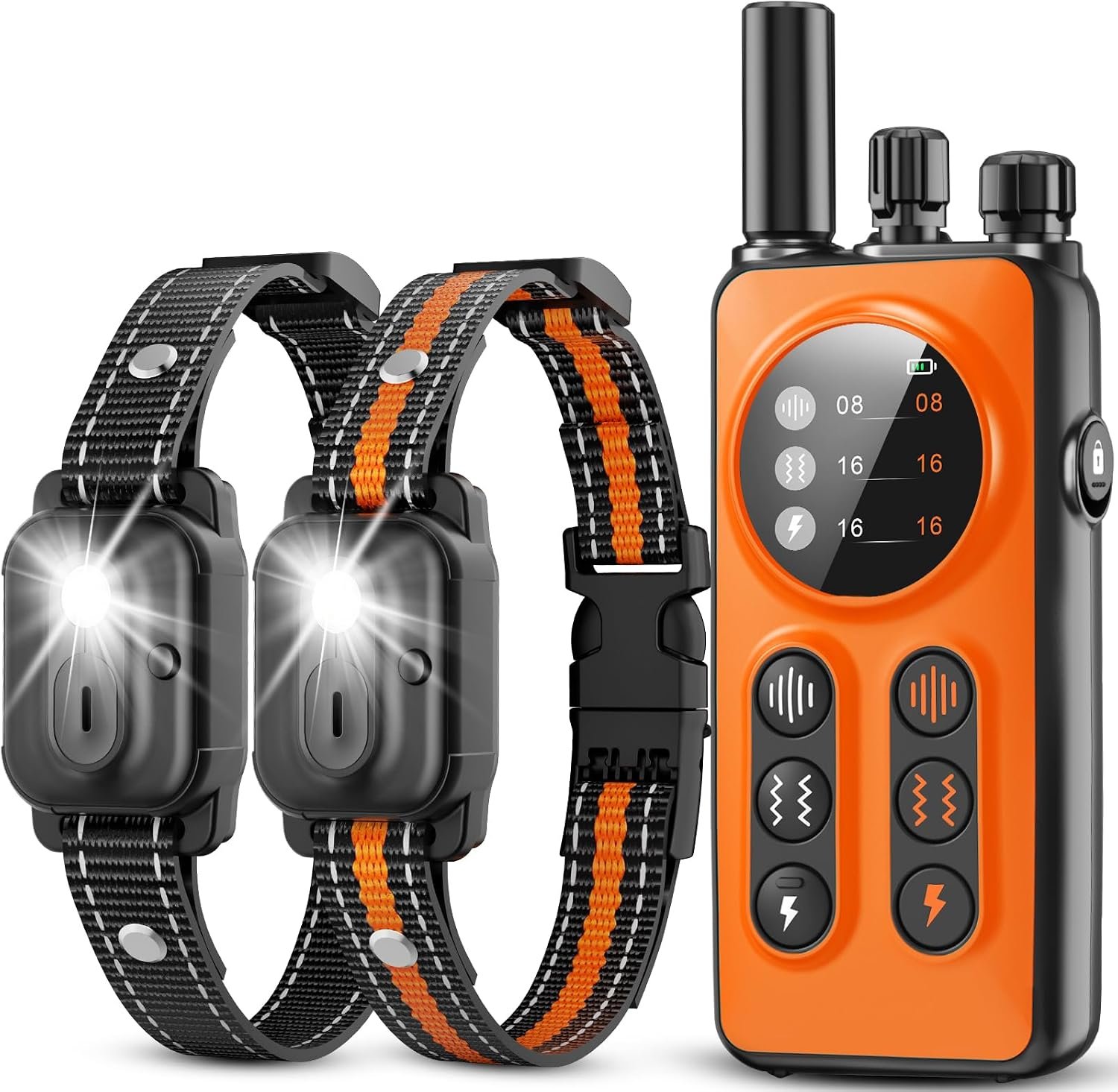 Dog Shock Collar 2 Dogs, 3300ft Dog Training Collar with Remote, Real-time Dual-Channel Remote with 3 Training Modes, Beep, Vibration, Safety Shock, Light, Fits 8-120 lbs All Breeds Sizes – Orange