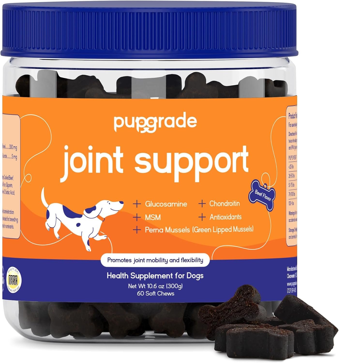 PupGrade Joint Support for Dogs, Beef Flavor – 60 Soft Chews | Glucosamine + Chondroitin with MSM and Perna – Supports Normal Hip & Joint Health for Occasional Discomfort