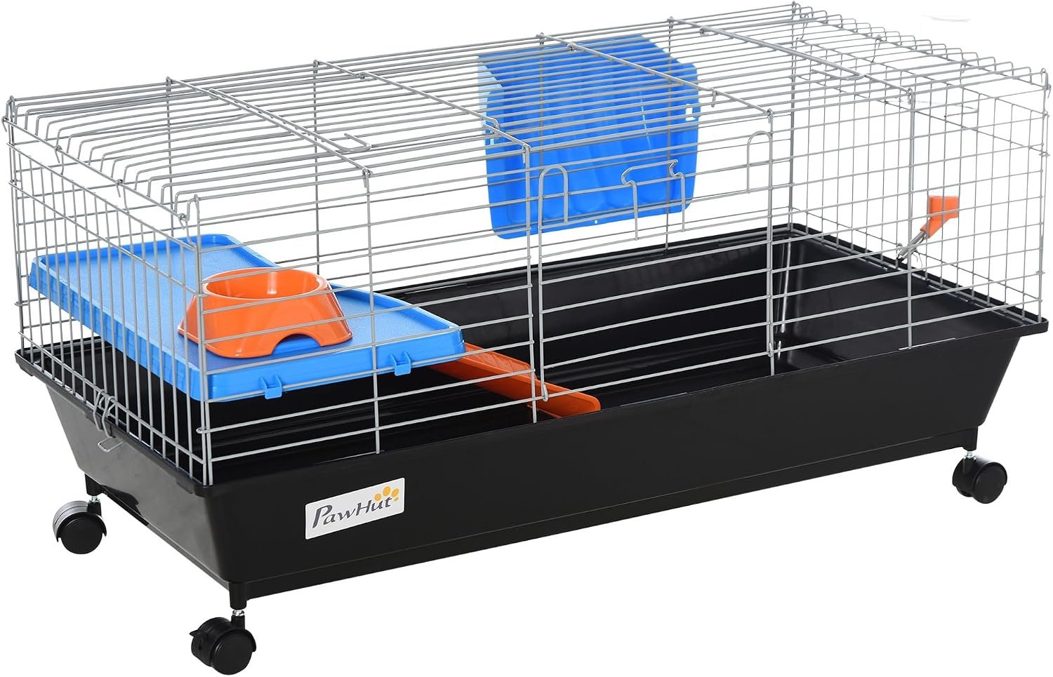 PawHut 35″ L Small Animal Cage Rolling Guinea Pig Cage for Chinchilla Black