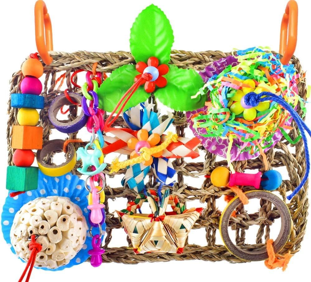 KATUMO Parrot Toys, Large Bird Wall Mat Toys for Parakeet Conure Budgie | Durable Large Bird Shredding and Foraging Toys, Easy to Hang, Relieve Boredom, Ideal for Various Small and Medium Birds