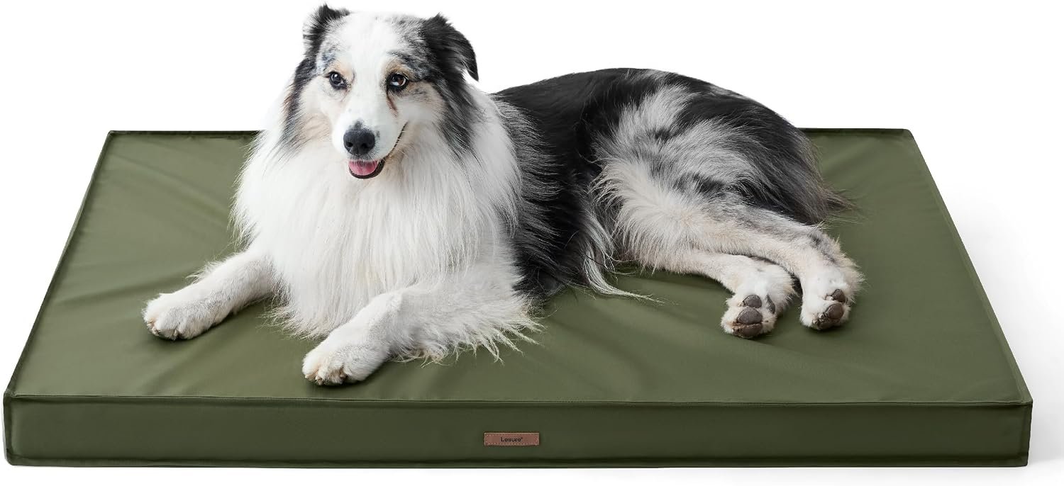 LE SURE Outdoor Waterproof Dog Beds Large Sized,Orthopedic Pet Mat,36x27In | Crate Pad for Dogs with Oxford Fabric Surface,Removable Washable Cover,Egg Foam Kennel Pads,Non slip Bottom,Green