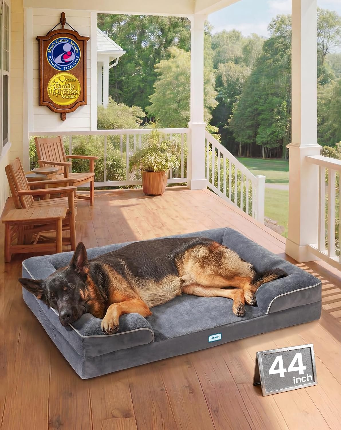 OhGeni Orthopedic Extra Large Dog Bed Couch, Memory Foam, 44-inch (Gray) | Waterproof Pet Bed with Machine-Washable Removable Cover & Soft Comfortable Fabric