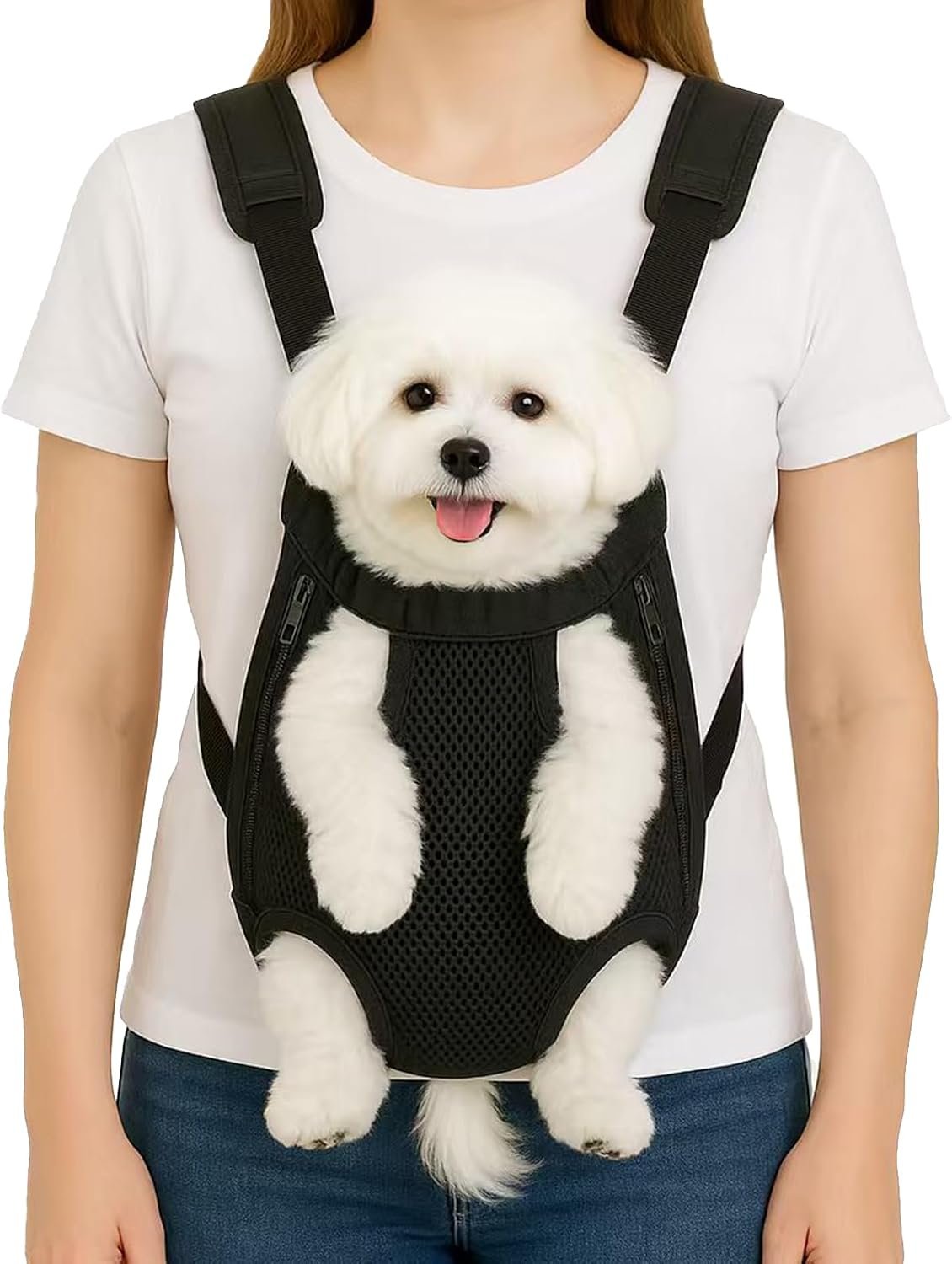 Mosago Dog Backpack Carrier, Front Chest Carrier for Small Dogs 7-11 lbs | Adjustable Shoulder Straps, Legs Out Design, Breathable Mesh, Hands-Free Carrying, Soft Padded Support, Walking/Hiking