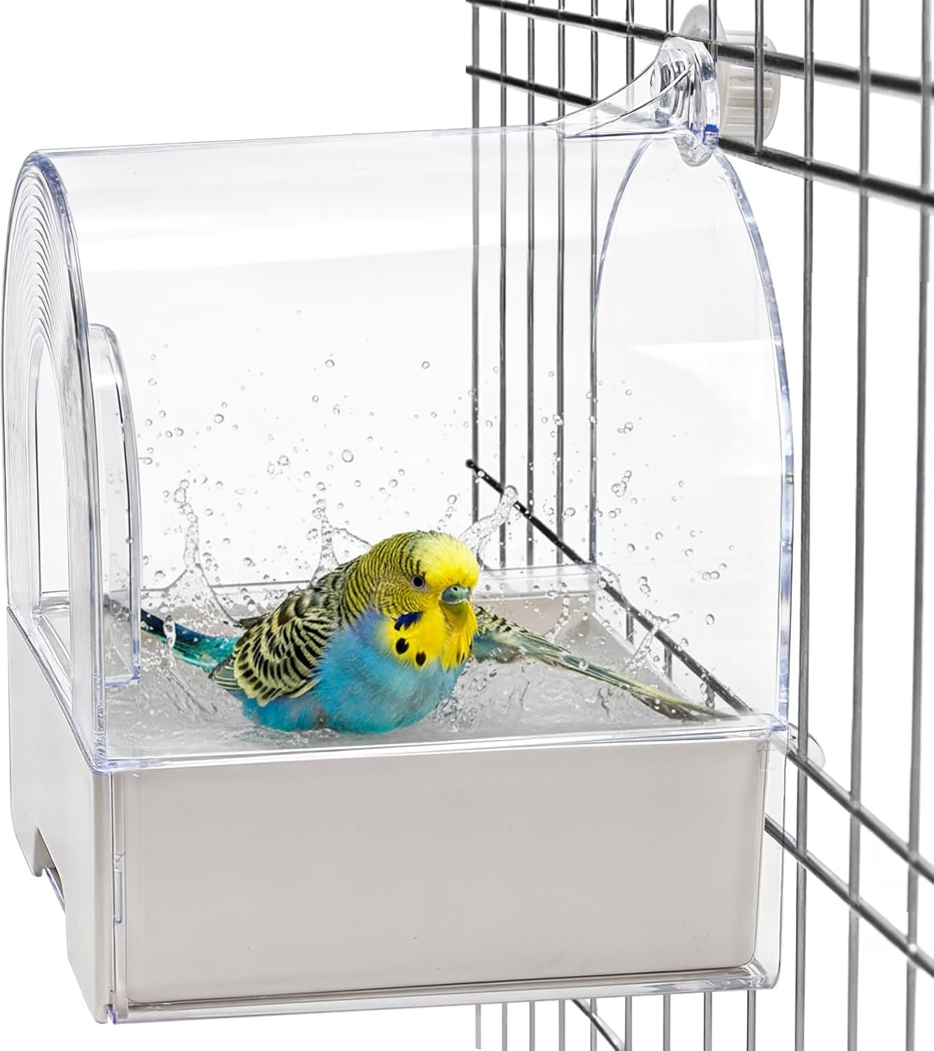 Coloch Hanging Bird Bath for Cage, Clear Bird Bathtub with Bottom Drawer 3 in 1 Multifunction Bird Bath/Bowl/House Bird Cage Accessory for Small to Medium Birds, Parrot, Cockatiel, Finch, Lovebird