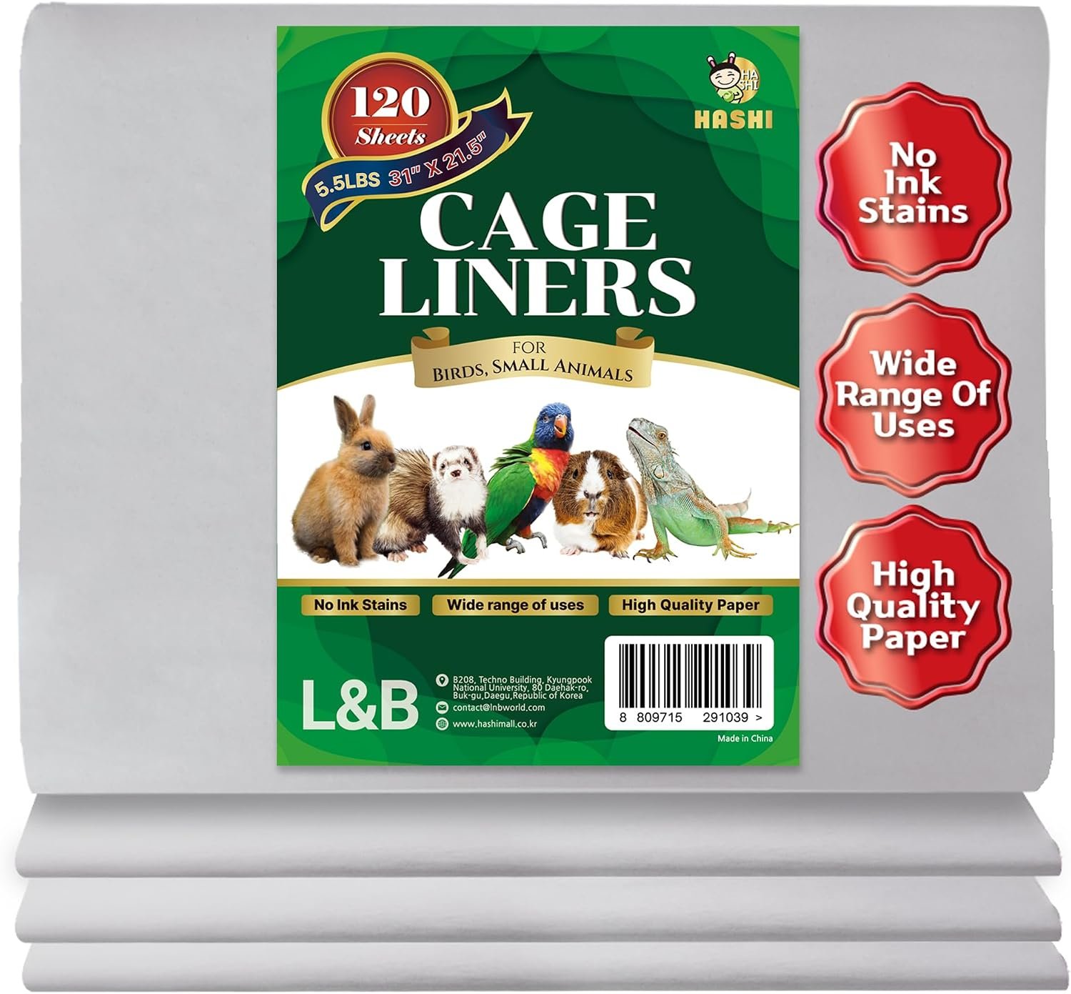 HA SHI Bird Cage Liners, 120 Unscented Newsprint Sheets, 31 x 21.5 in Large