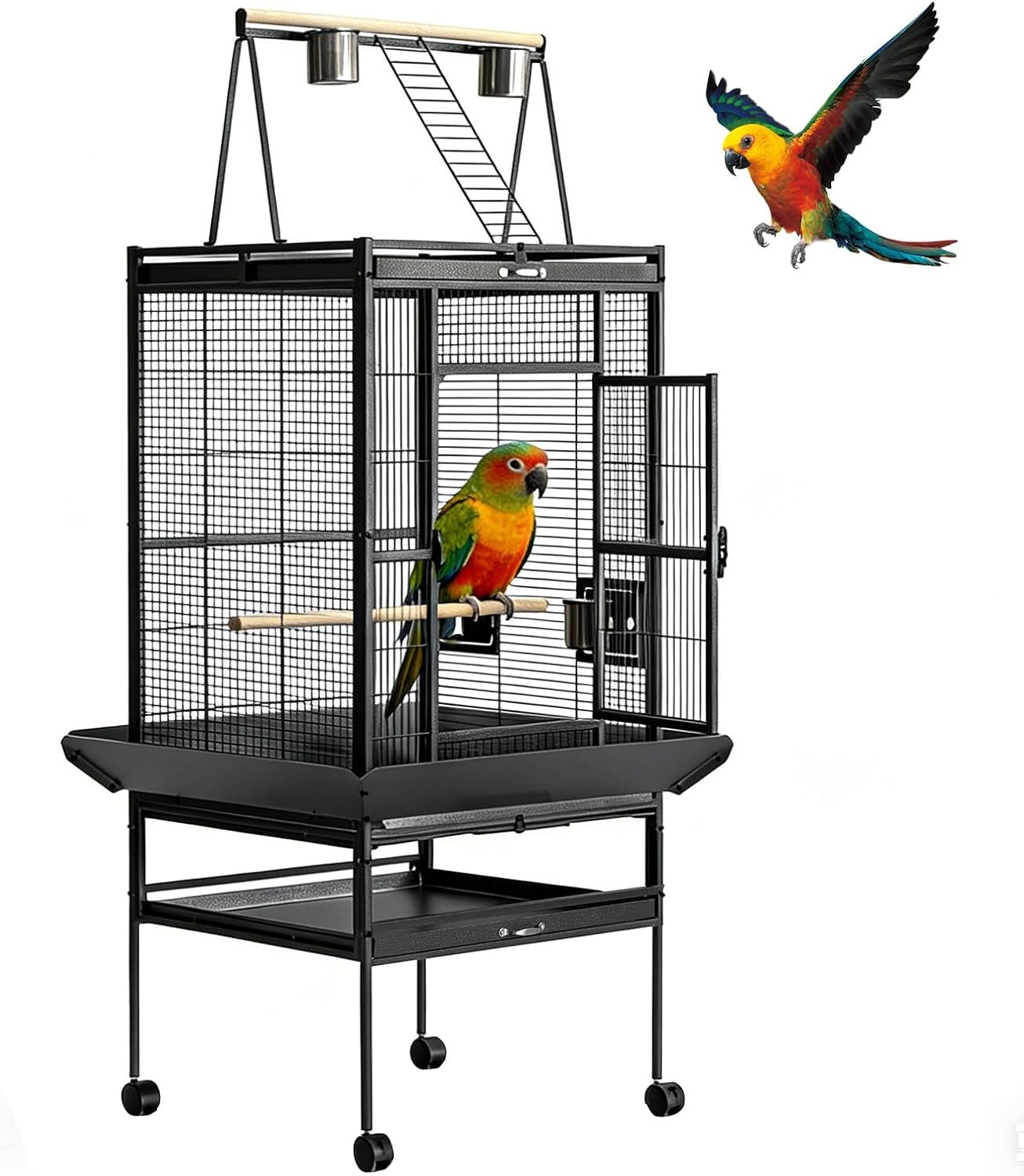 68“h Bird Cage, Large Bird Cage with Play Top, Rolling Stand for Parakeets, Cockatiels, Parrots, Budgies, Lovebirds, Small/Medium Birds