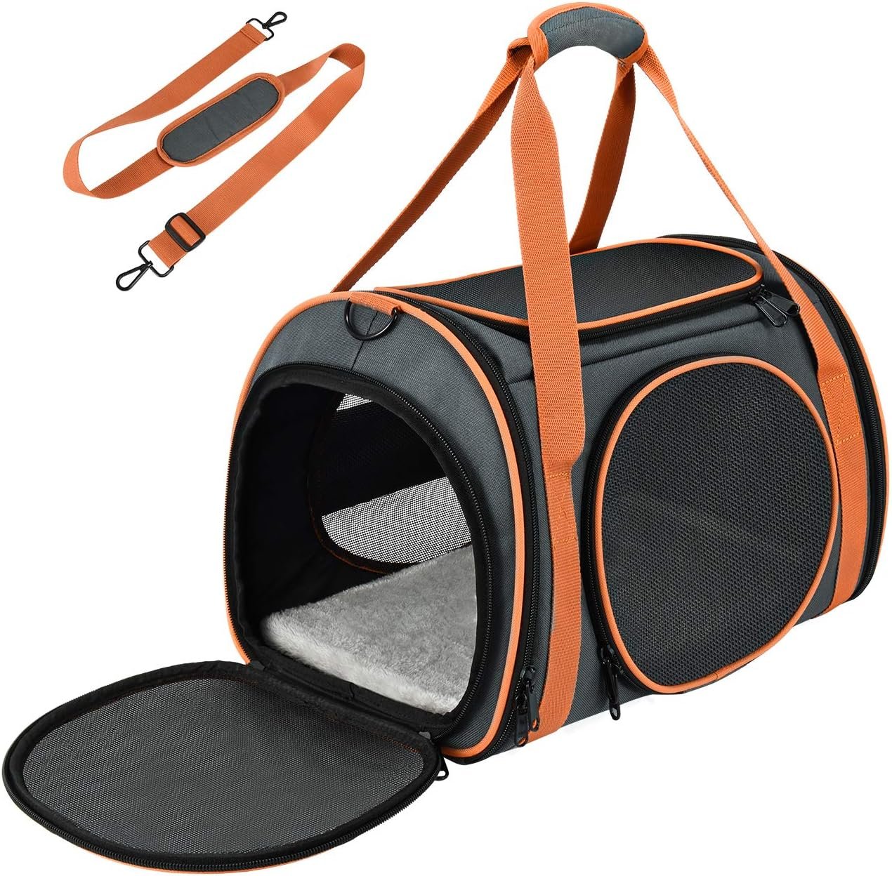 Cat Carrier TSA Airline Approved with Ventilation for Small Medium Cats Dogs Puppies, Dog Carrier with Big Space, 5 Mesh Windows, 4 Open Doors for Comfortable Travelling.
