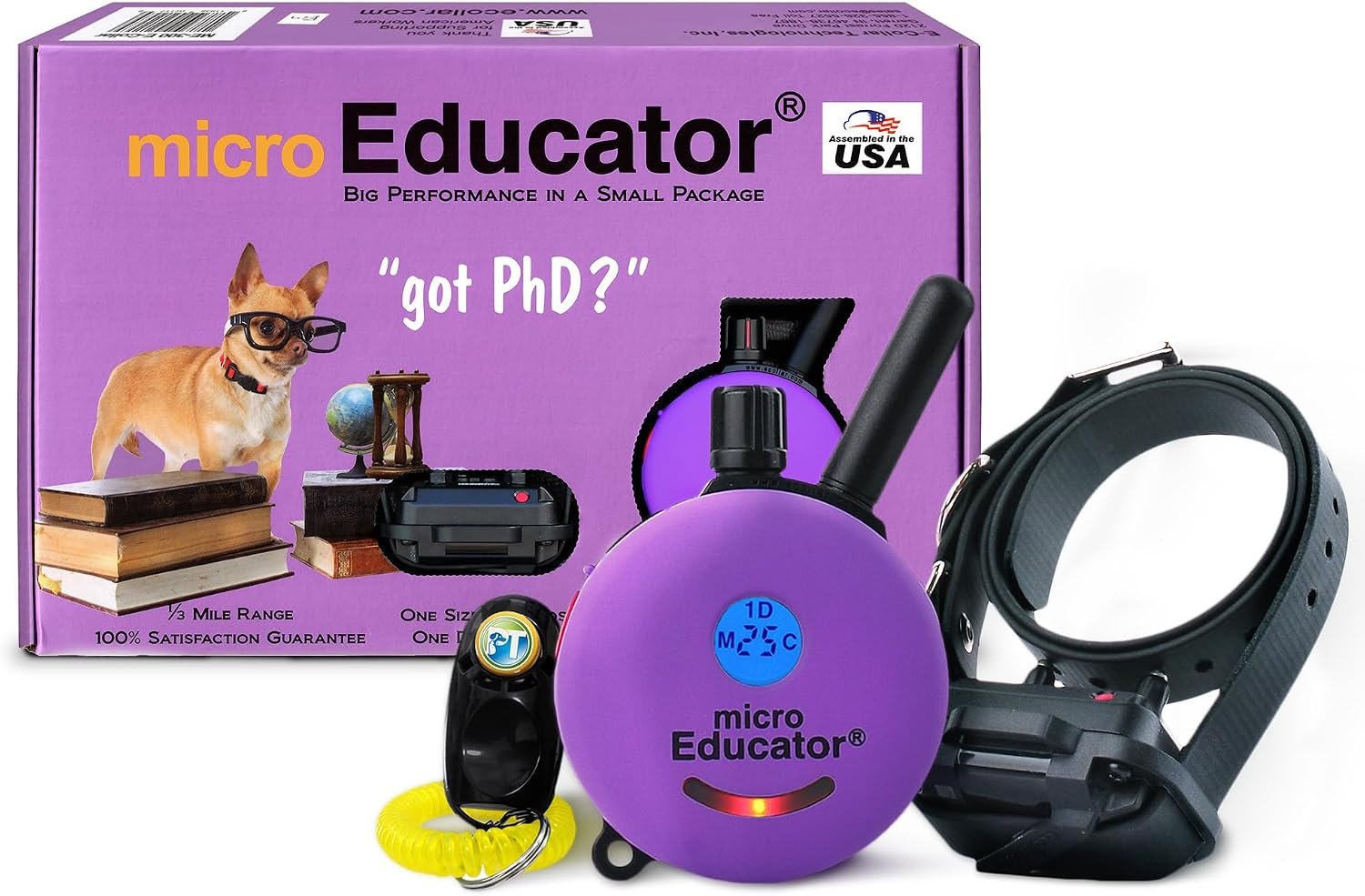 Educator ME-300 Micro E Collar for Dog Training with Remote – 1/3 Mile Range, Waterproof, 100 Blunt Stimulation Levels, Tone or Vibration Mode, Night Tracking Light for Small, Medium & Large Dogs