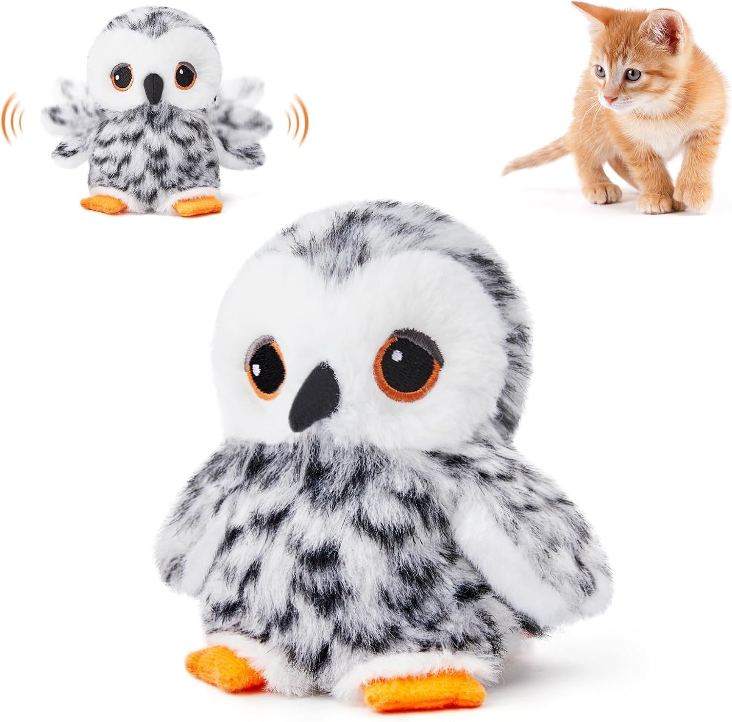 Potaroma Flapping Owl Cat Toys (No Flying), Lifelike Bird Chirp, Rechargeable Touch Activated Kitten Toy, Interactive Catnip Kicker Exercise Toys 4.0″ for All Breeds | Rechargeable Touch Activated Kitten Toy, Interactive Catnip Kicker Exercise Toys 4.0 Inches for All Breeds