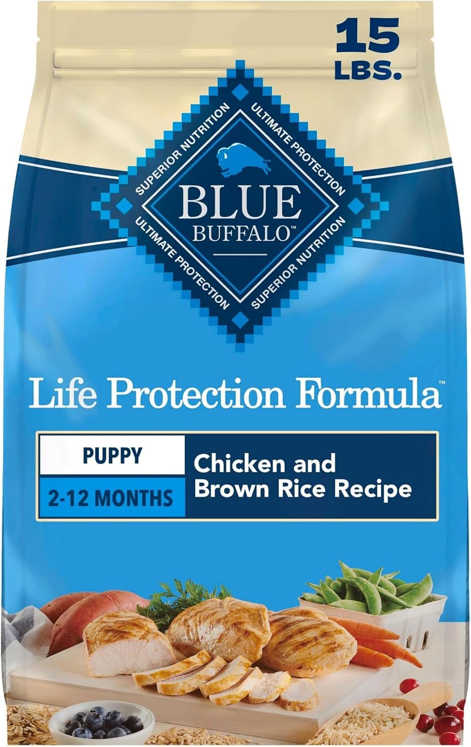 Blue Buffalo Life Protection Formula Chicken Puppy Dry Dog Food, 15 lb | With DHA for Brain Development, Real Chicken #1 Ingredient, Antioxidant-Rich LifeSource Bits, Promotes Healthy Muscle Growth