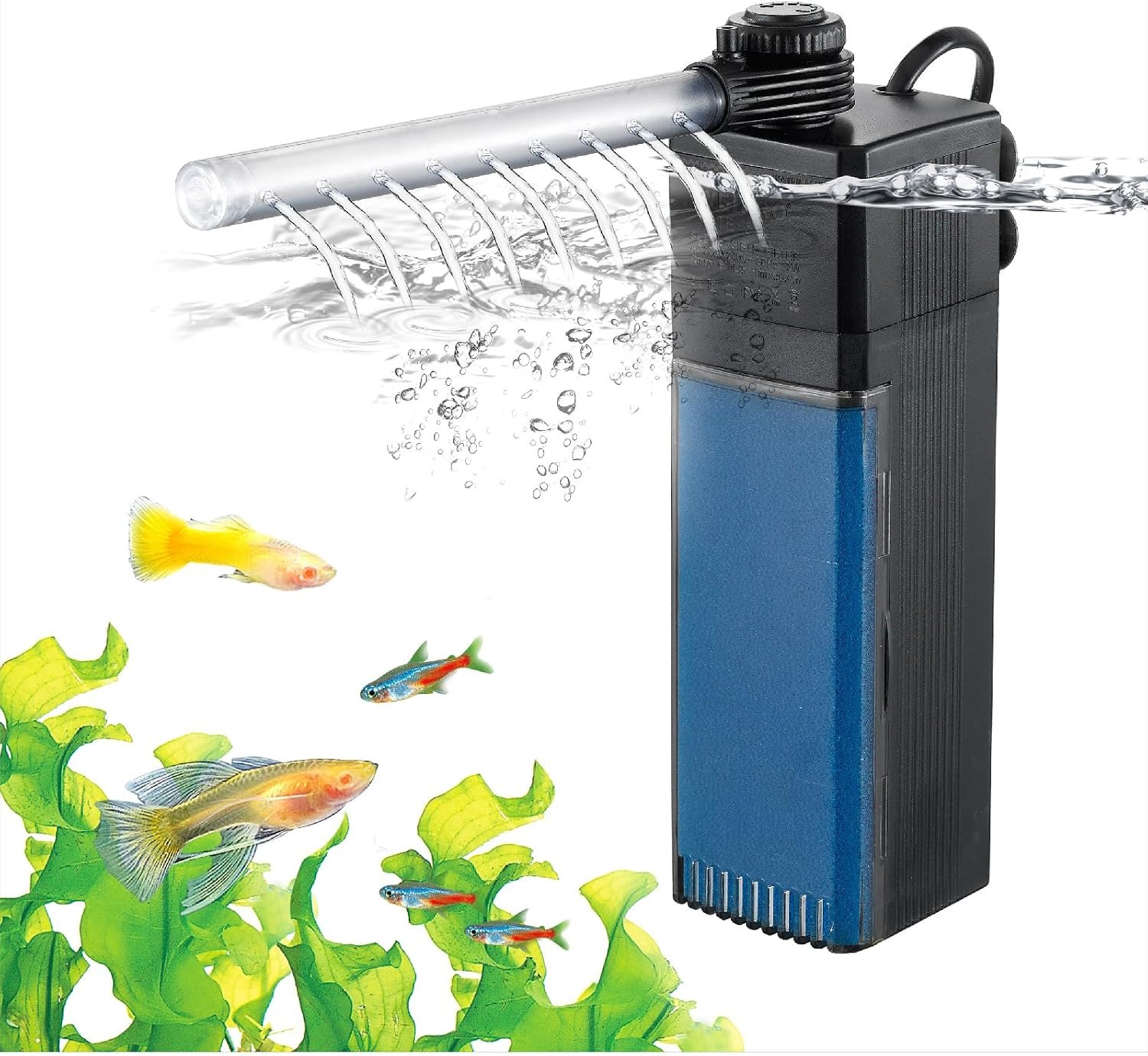 Internal Fish Tank Filter, 3W Adjustable Water Flow Submersible Aquarium Filter Pump for 5~10 Gallon Freshwater Saltwater, 2 Mode Aeration & Rainfall, TE-100(50GPH)