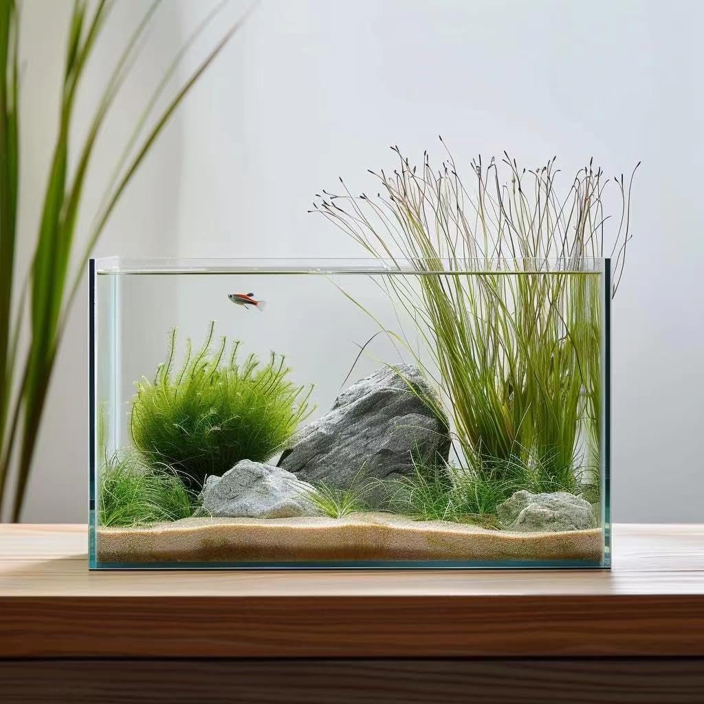 Vimvins 10 Gallon Glass Fish Tank, Easy to Maintain Small Aquarium for Betta/Goldfish/Snails/Shrimp and Aquatic Planting.