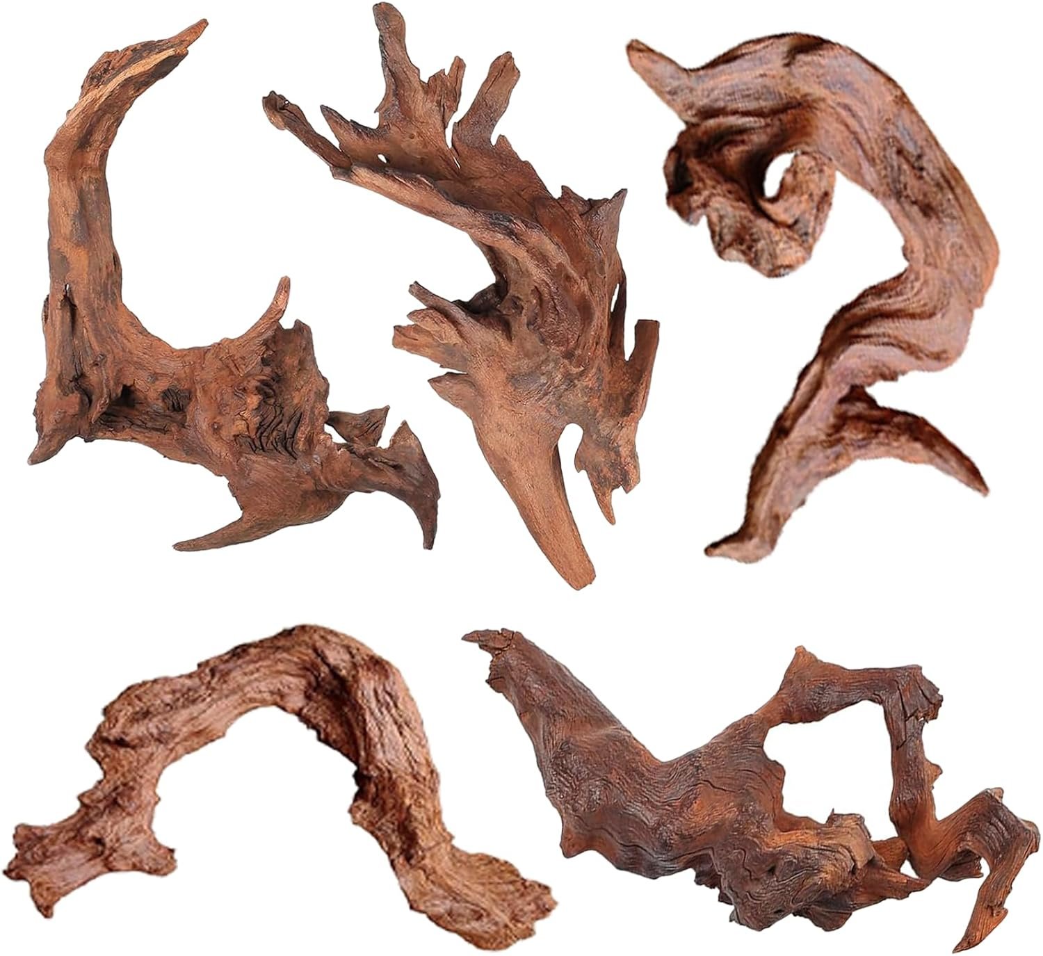 Natural Driftwood for Aquarium Decor, 5 Pack Assorted Sizes 4-8″, Real Sinking Wood for Fish Tank, Reptile Terrarium, Mopani Style Branches for Moss, Plants & Shrimp Habitat