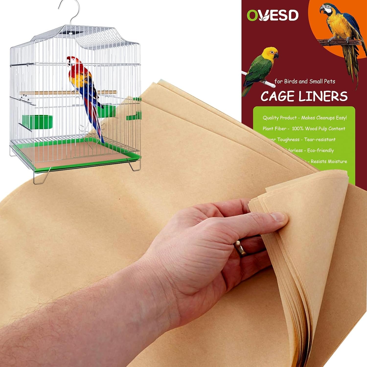 30PCS Bird Cage Liners – 13.8×13.8 Inch Leak-Proof Disposable Tray Pads for Parrots, Parakeets, Cockatiels, Lovebirds | Easy-Clean Cage Bottom Paper | Customizable Size​