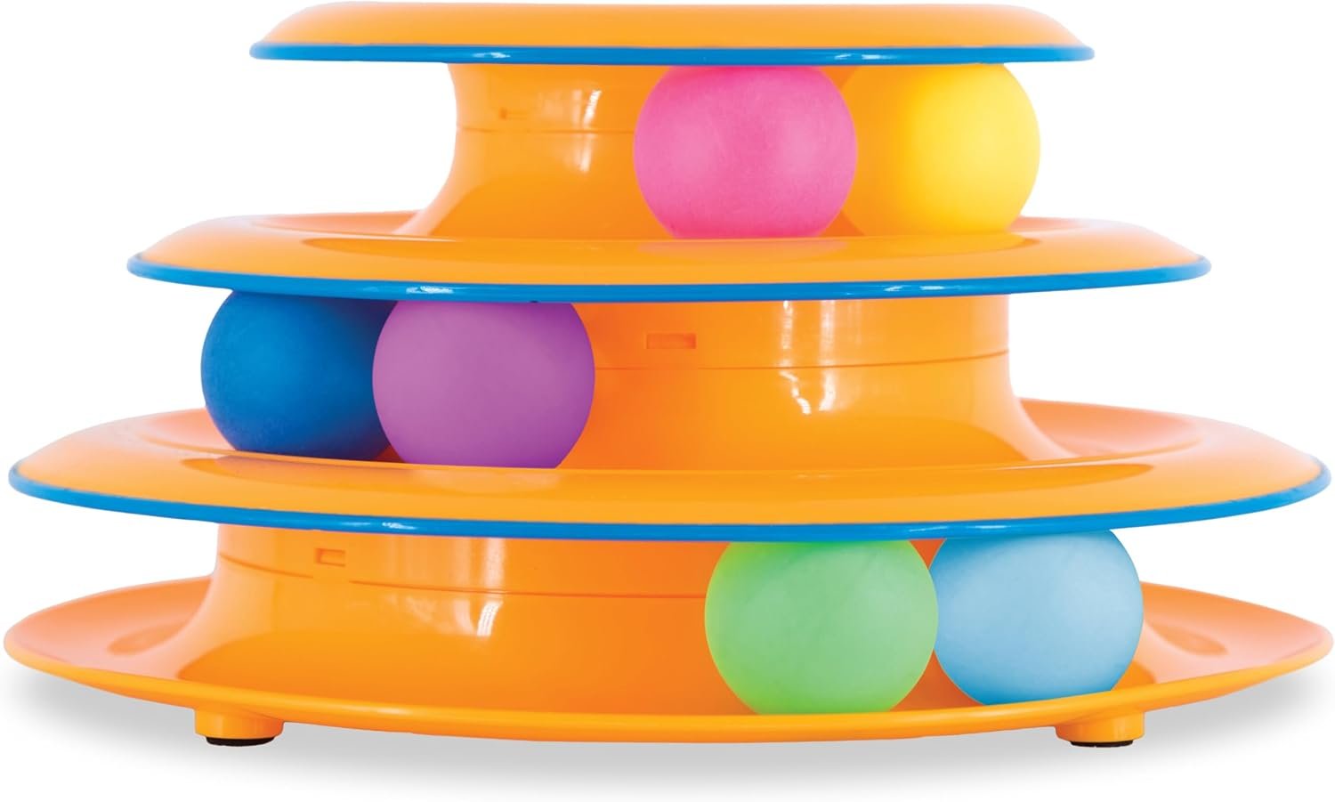 Catstages Tower of Tracks Interactive Cat Toy, 6 Spinning Balls, 10″ x 5.3″ | 3 Tiers of Tracks, Natural Hunting Instincts, Bat, Swat, Chase, Interactive Enrichment, Non-Slip Base, Indoor Cats & Kittens