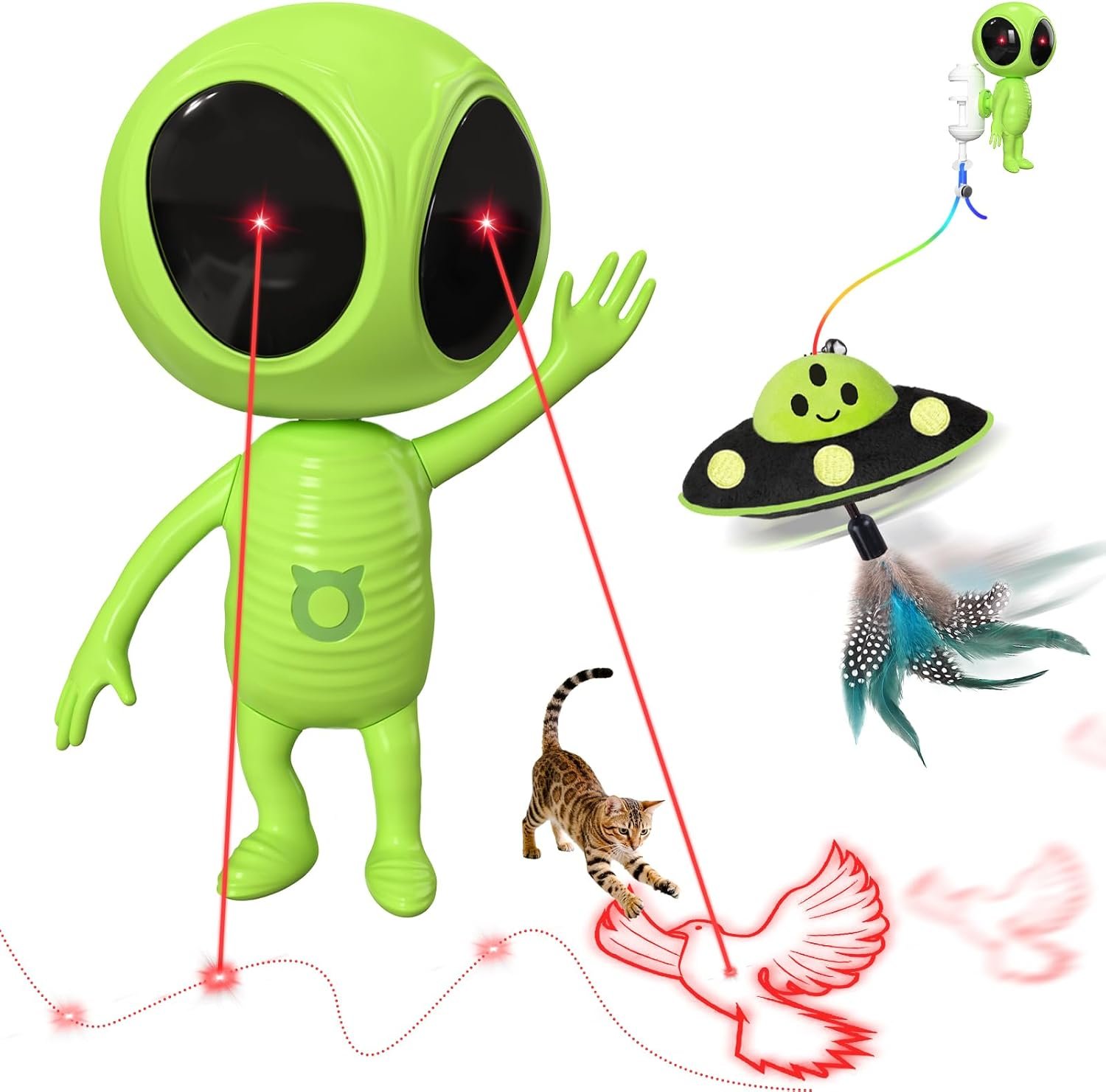 Automatic Cat Laser Toy, 2-in-1 Interactive Cat Toy with Dual Laser & Catnip UFO Teaser, Motion Activated, 5 Laser Patterns, 4 Play Modes, Adjustable Clip Design for Indoor Cats