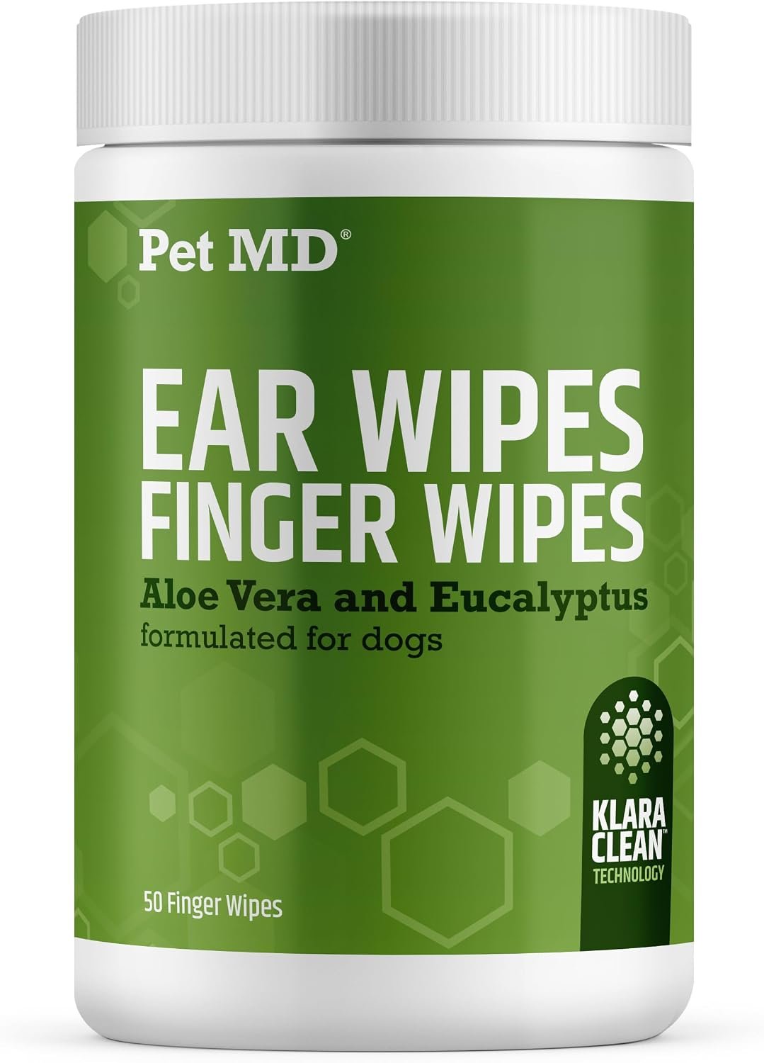 Pet MD Dog Ear Finger Wipes – with Eucalyptus & Aloe Vera for Dogs – 50 ct | Extra-Coverage and Large Design – Alcohol-Free Pet Ear Cleaning Finger Wipes to Remove Dirt, Debris, and Wax