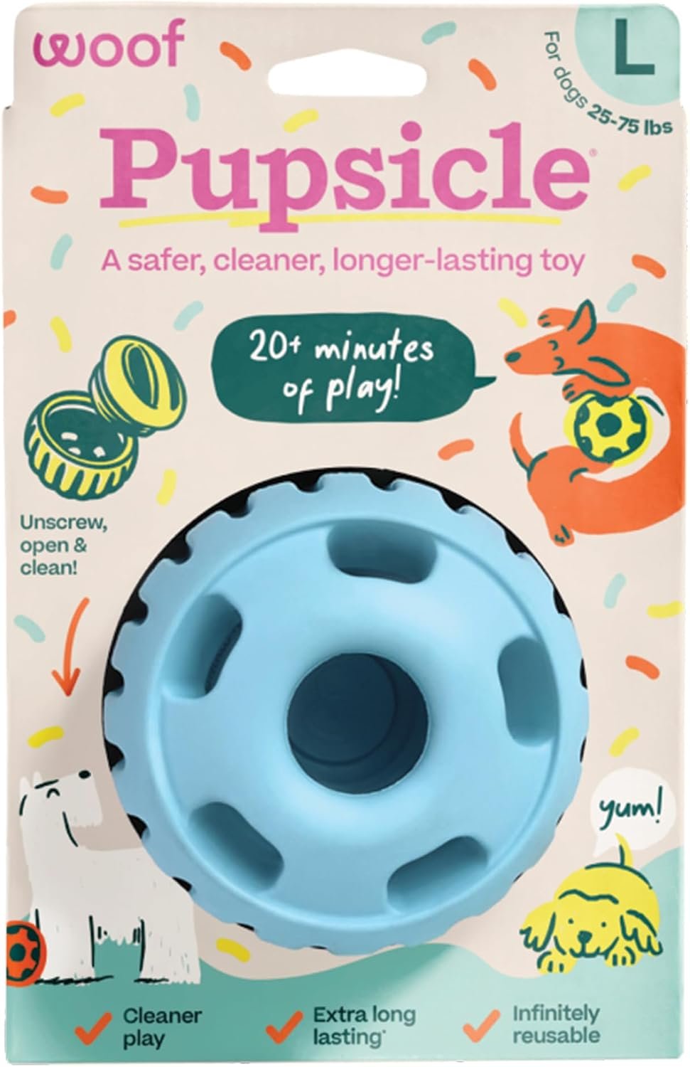 WOOF Pupsicle Interactive Dog Ball Toy for Dogs Large 25-75 lbs – Blue | Long-lasting enrichment toy for medium/large dogs, easy-fill design, low-mess play, made of natural rubber, easy to clean