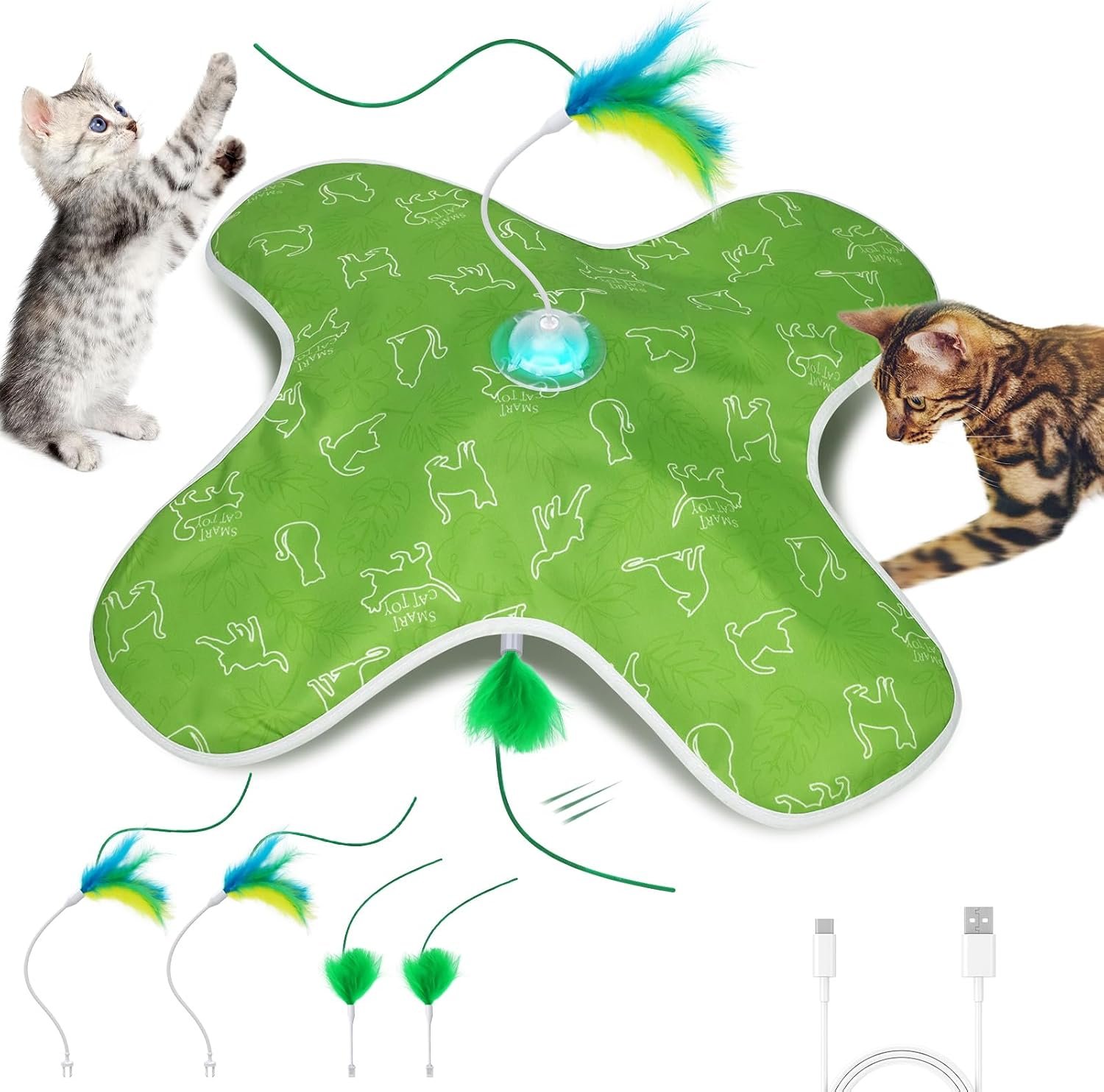 Muhhiba Interactive Cat Toys Rechargeable, Hide and Seek Kitten Toy with Touch Activated, Moving Concealed Feather, Tumbler Toy Design, Automatic Cat Toys for Indoor Cats to Chase and Exercise