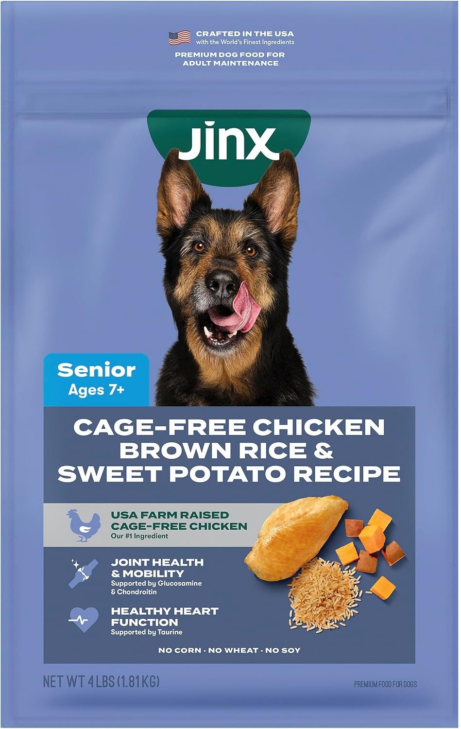 Jinx Senior Dry Dog Food – Real Chicken, Brown Rice & Sweet Potato, 4lb | Premium Senior Dogs Kibble with Antioxidants for Immune Support & Whole Grains for Digestive Support – No Fillers