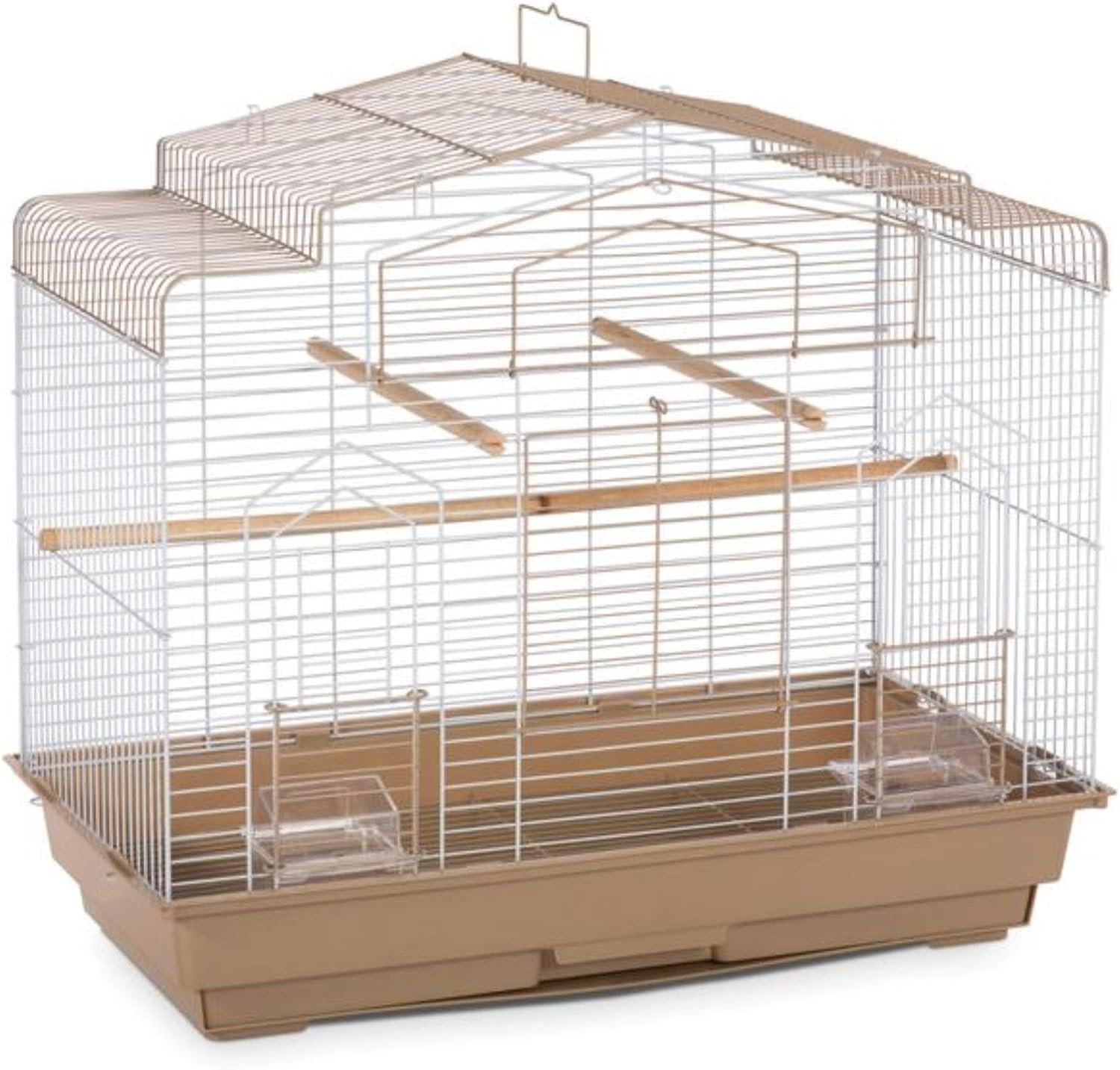 Prevue Pet Products Barn Style Bird Cage – Brown & White | Ideal for Parakeets, Parrots, Lovebirds, Conures, Canaries, and Similarly Sized Birds, Wide Barn Style Design
