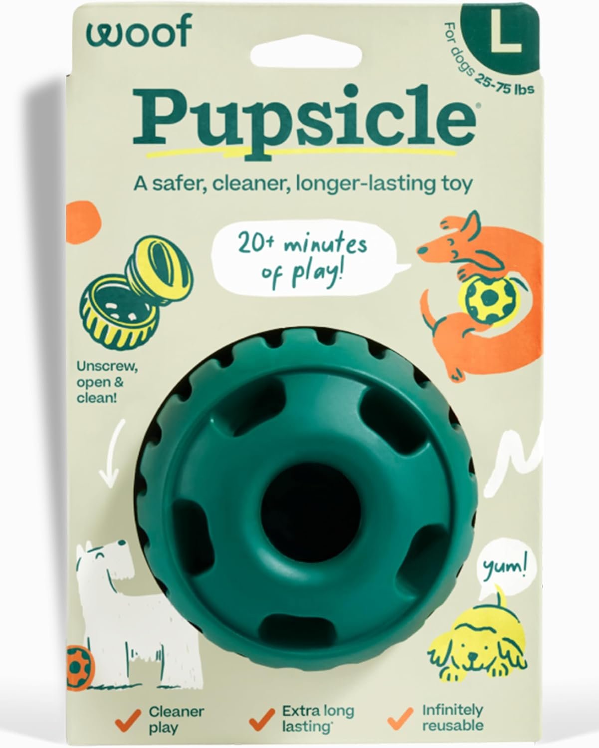 WOOF Pupsicle Interactive Dog Ball Toy for Dogs 25-75 lbs – Green