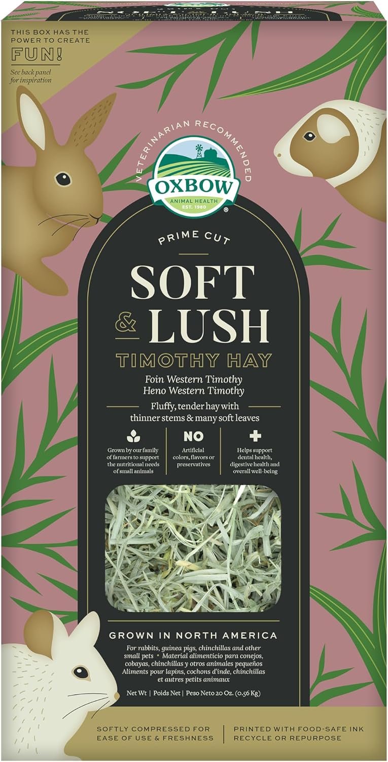 Oxbow Prime Cut Timothy Hay, Soft & Lush, Rabbit & Guinea Pig Hay, 20 oz | Oxbow Timothy Hay, Bunny Hay For Rabbits, Guinea Pigs, Bunnies and Chinchillas, Hand-Sorted, De-Dusted, Made in USA
