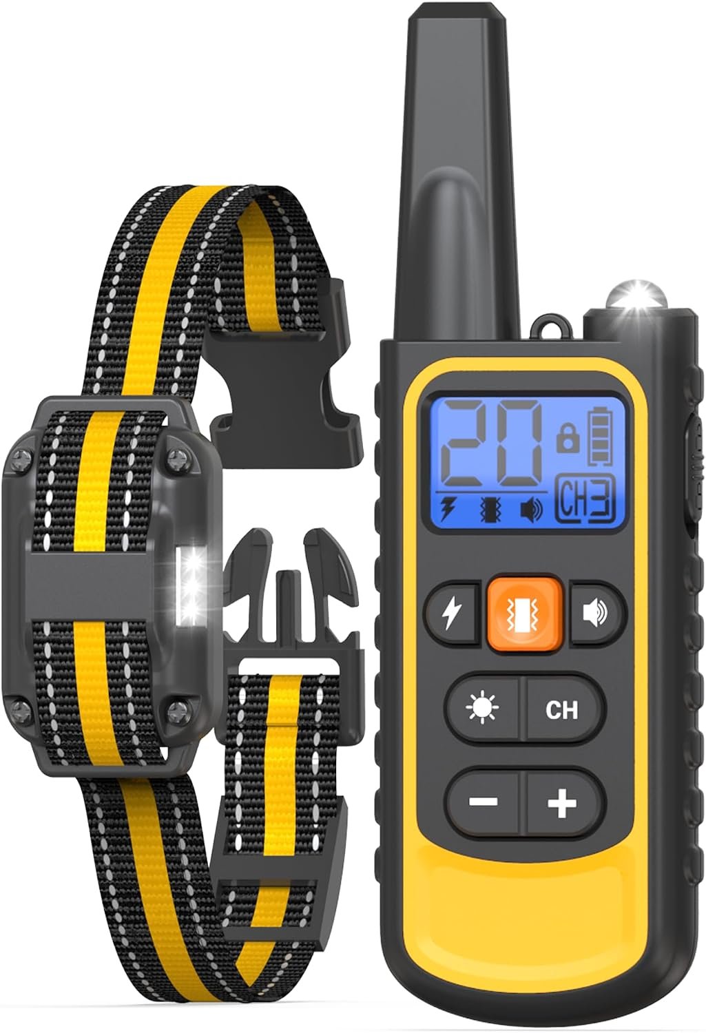 Dog Shock Collar with Remote Control for Small Medium Large Dogs, 3300FT Waterproof Rechargeable Dog Training Collar with 20 Adjustable Shock & Vibration Levels, Beep, LED Light & Safety Lock