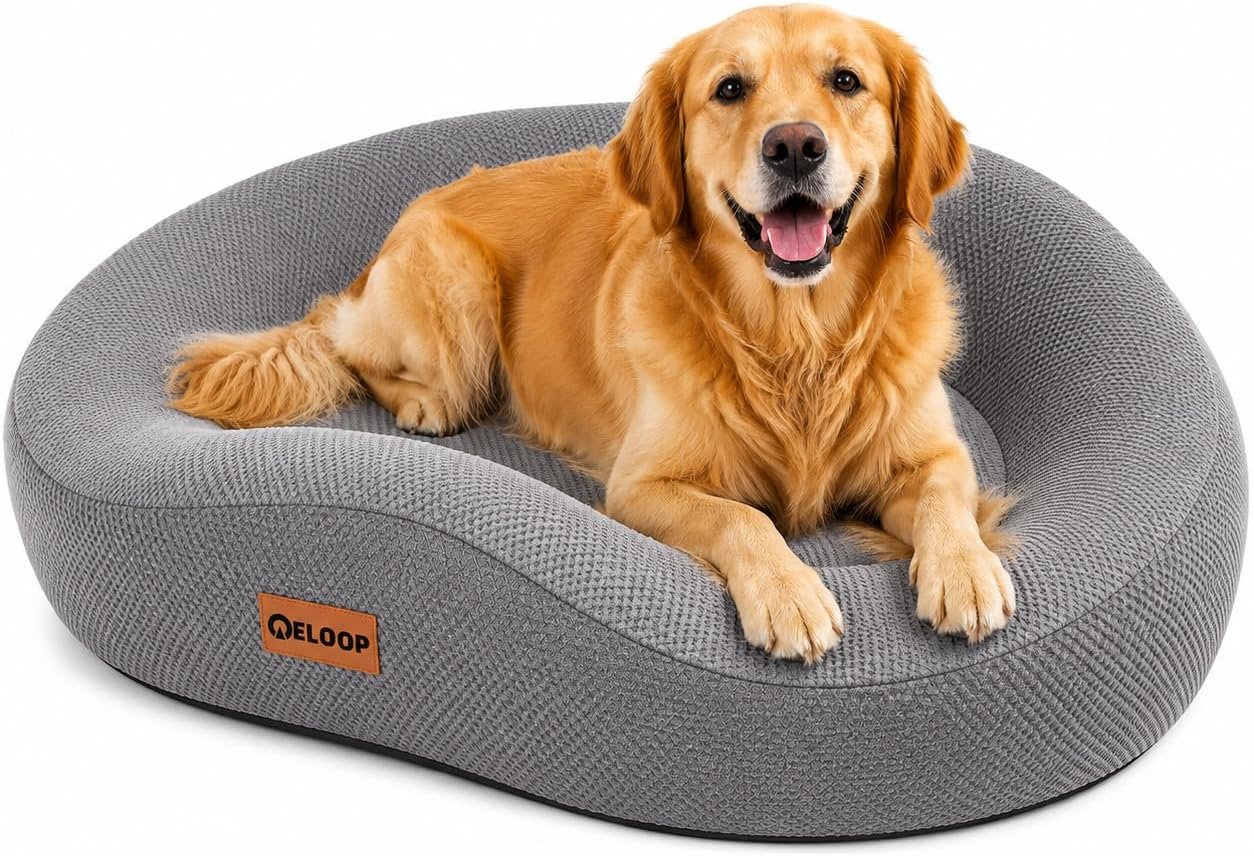 Orthopedic Memory Foam Corner Dog Bed for Large Dogs | Dog Sofa with Bolster Sides, Waterproof Liner, Removable Washable Cover and Non-Slip Bottom, Gray