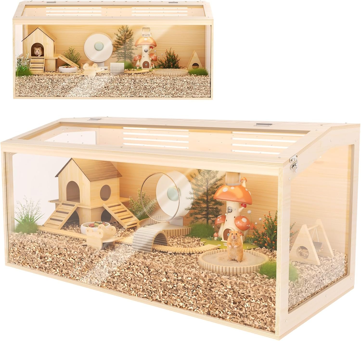 Wooden Hamster Cage, 40inch Large Hamster Cage Enclosure with Openable Top & Thickened Acrylic for Small Animals, Guinea Pig, Rabbit, Rat, 40″L x 20”W x 20”H Hamster Habitat with Multi-vent