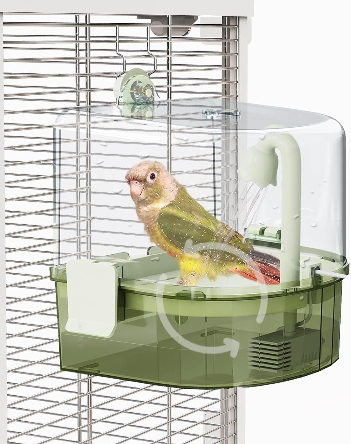 Water Circulation Bird Bath, Hanging Cage Shower Box(Green)