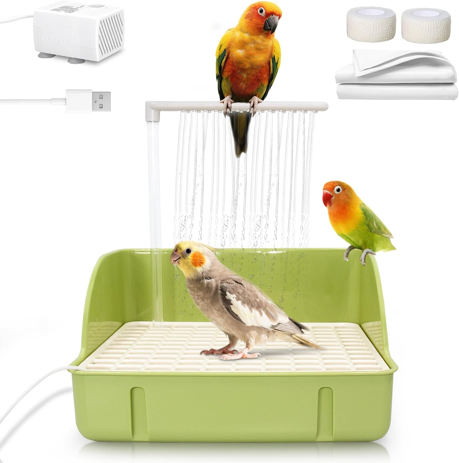 Automatic Parakeet Bird Bath with Pump, Large Bird Shower Fountain