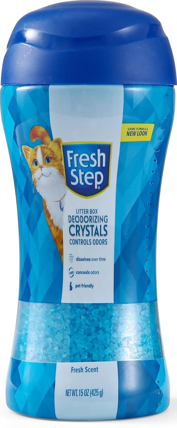 Fresh Step Cat Litter Crystals Deodorizer, Fresh Scent, 15 Oz | Non-toxic crystals neutralize odor at the source in any litter box, keeps home areas smelling fresh